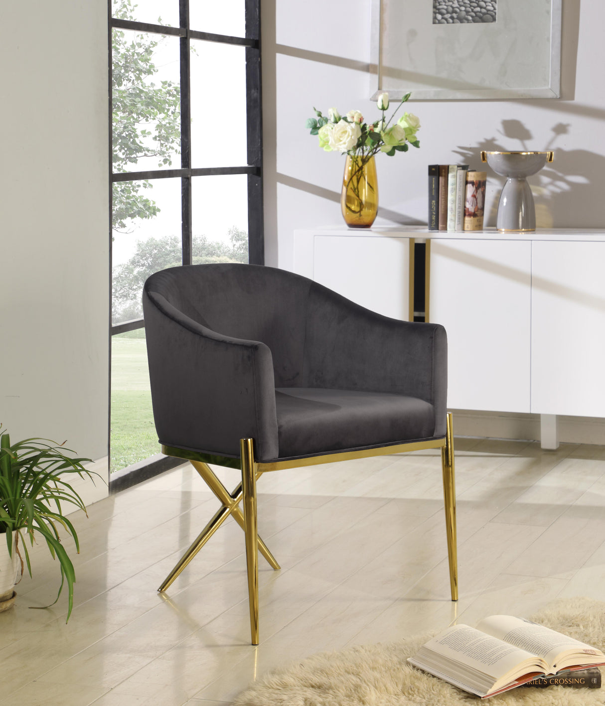 Xavier Grey Velvet Dining Chair - galleria furniture outlet