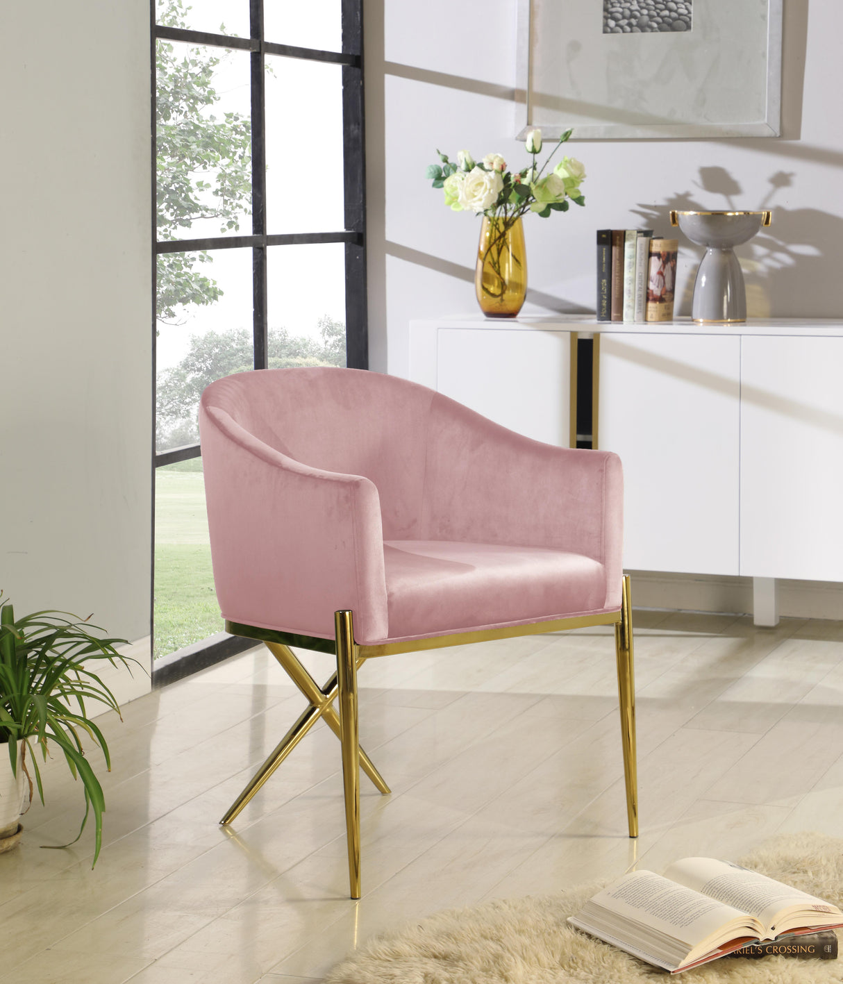 Xavier Pink Velvet Dining Chair - galleria furniture outlet