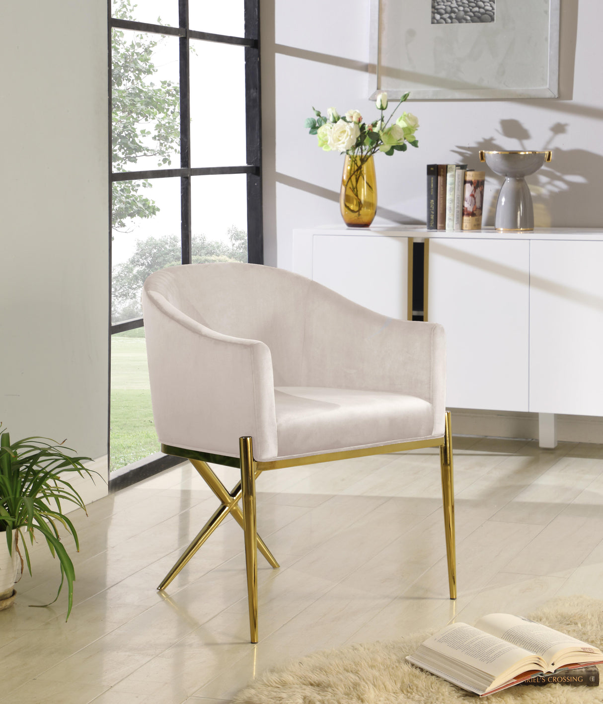 Xavier Cream Velvet Dining Chair - galleria furniture outlet