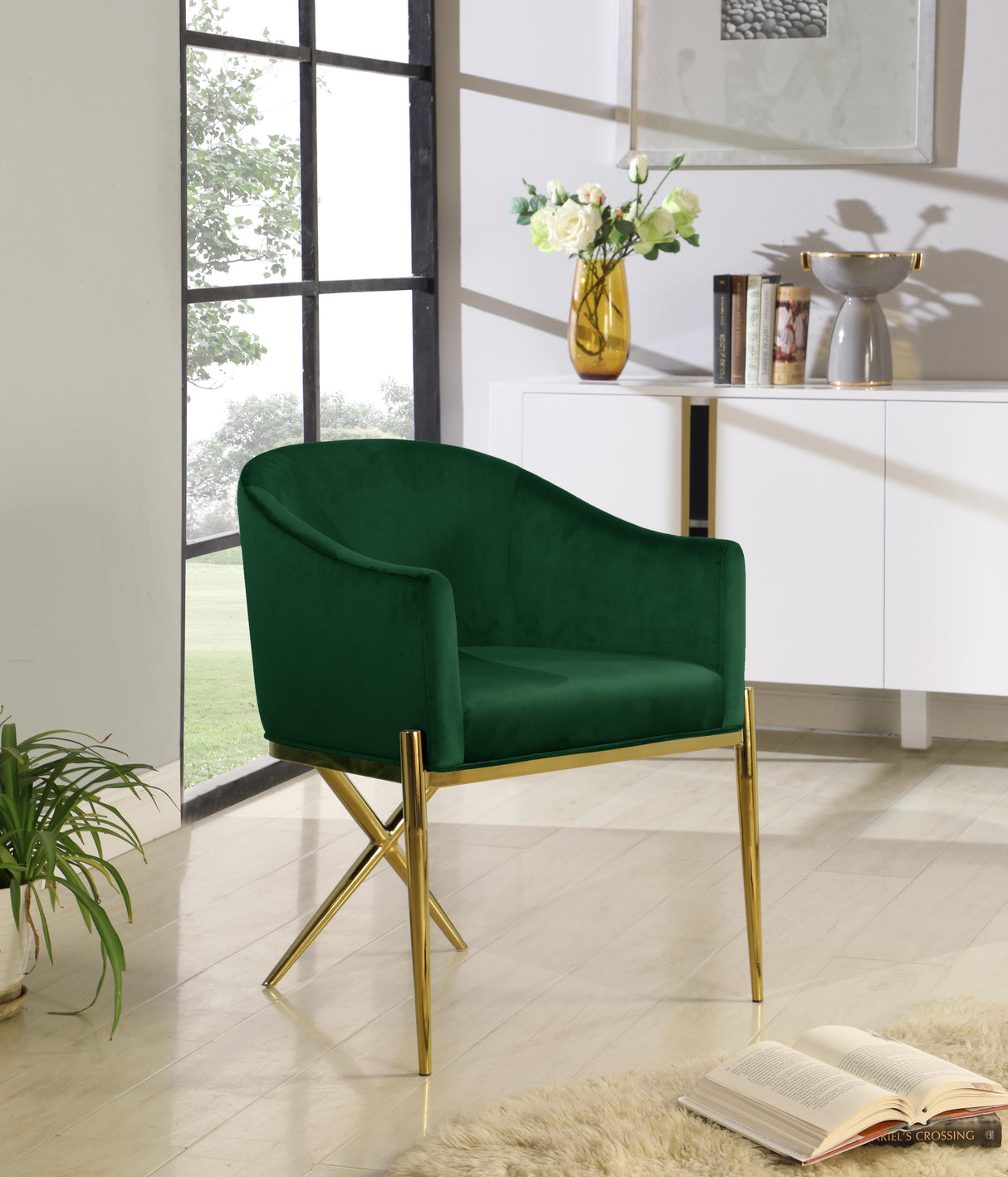 Xavier Green Velvet Dining Chair - galleria furniture outlet