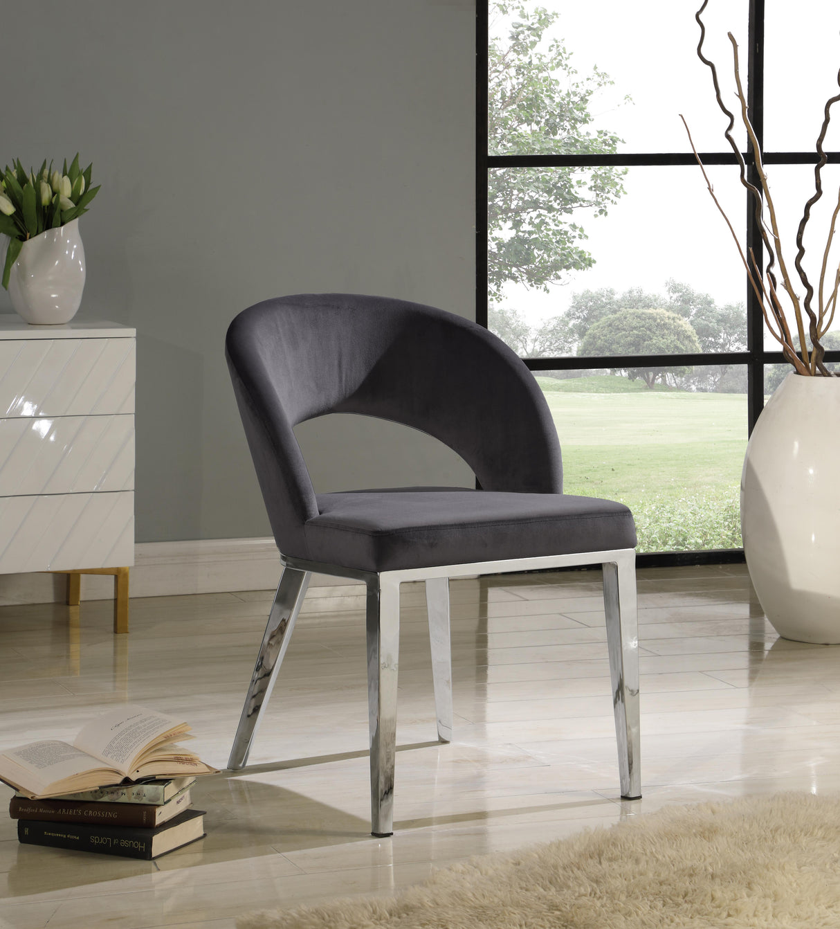 Roberto Grey Velvet Dining Chair - galleria furniture outlet