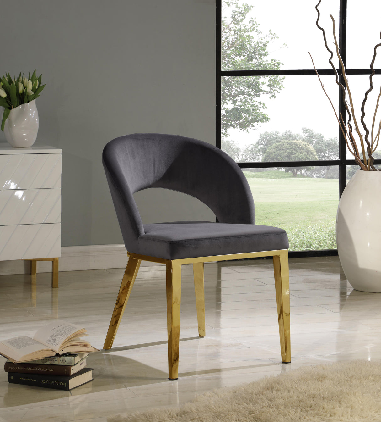 Roberto Grey Velvet Dining Chair - galleria furniture outlet