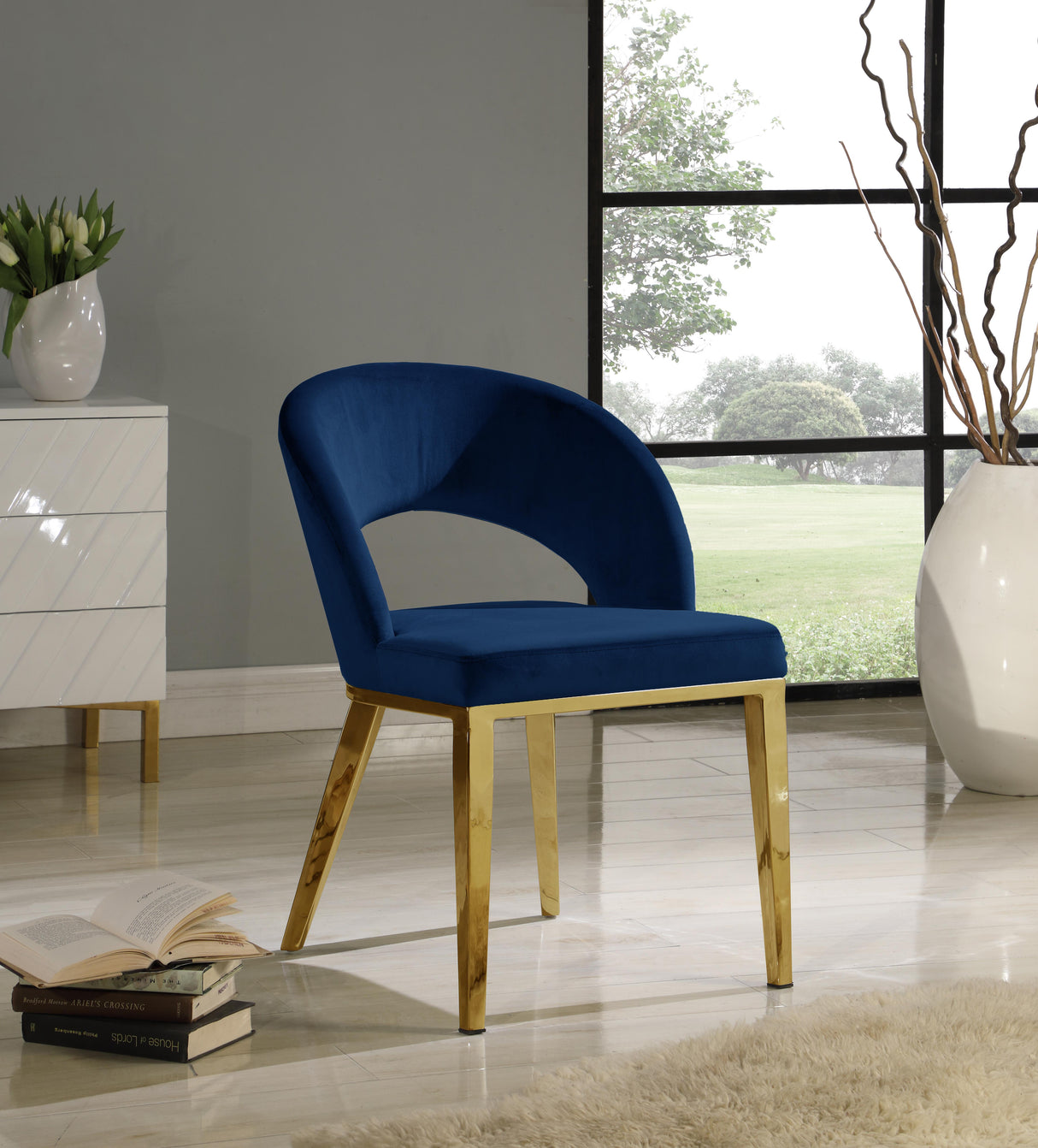 Roberto Navy Velvet Dining Chair - galleria furniture outlet