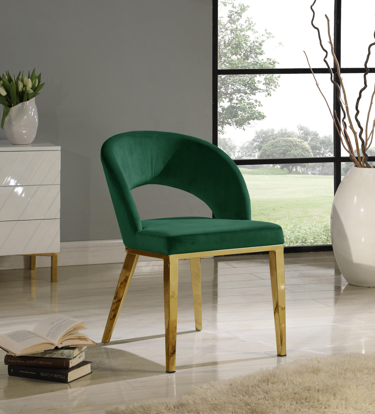Roberto Green Velvet Dining Chair - galleria furniture outlet