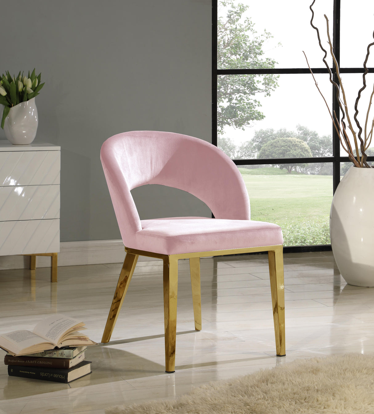 Roberto Pink Velvet Dining Chair - galleria furniture outlet