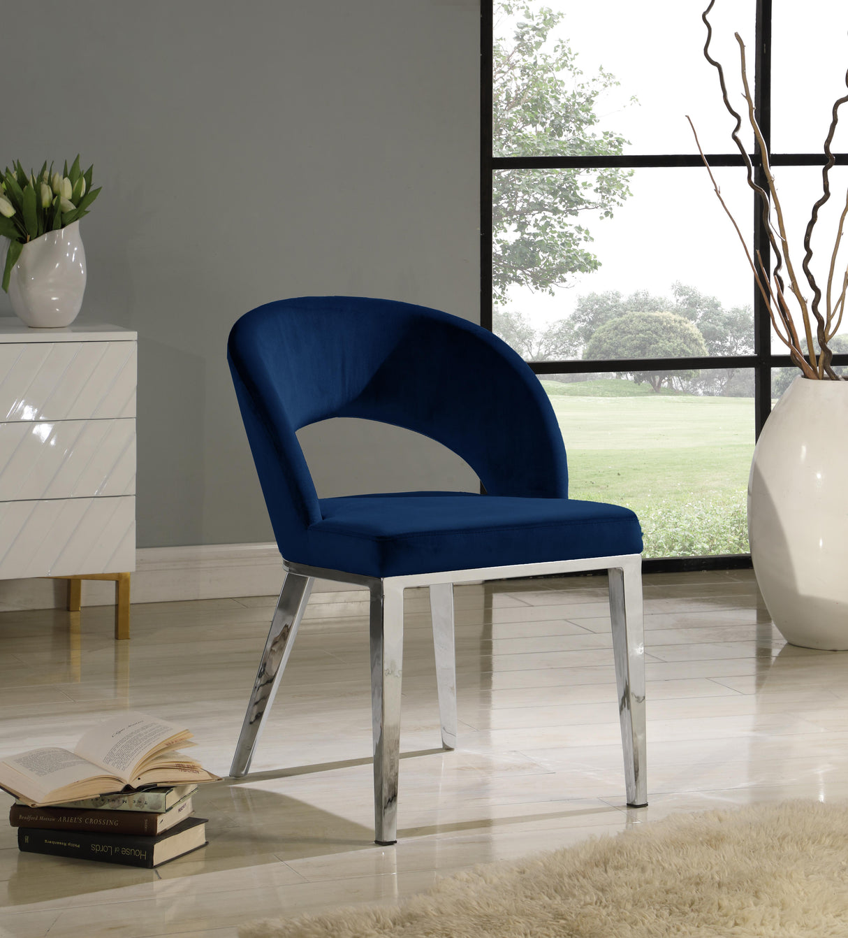 Roberto Navy Velvet Dining Chair - galleria furniture outlet