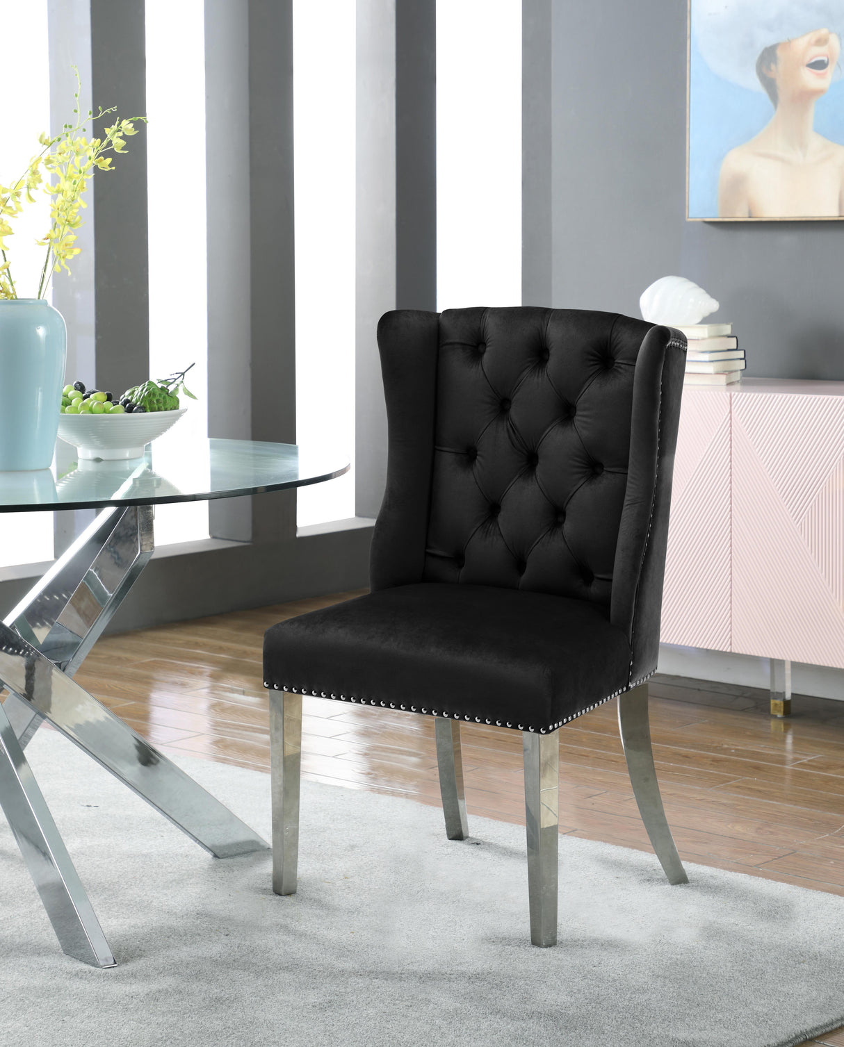 Suri Black Velvet Dining Chair - galleria furniture outlet
