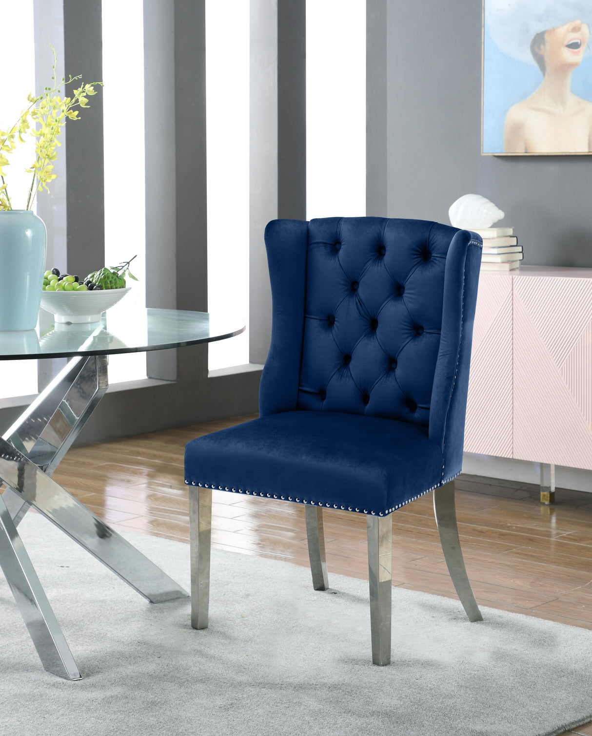 Suri Navy Velvet Dining Chair - galleria furniture outlet