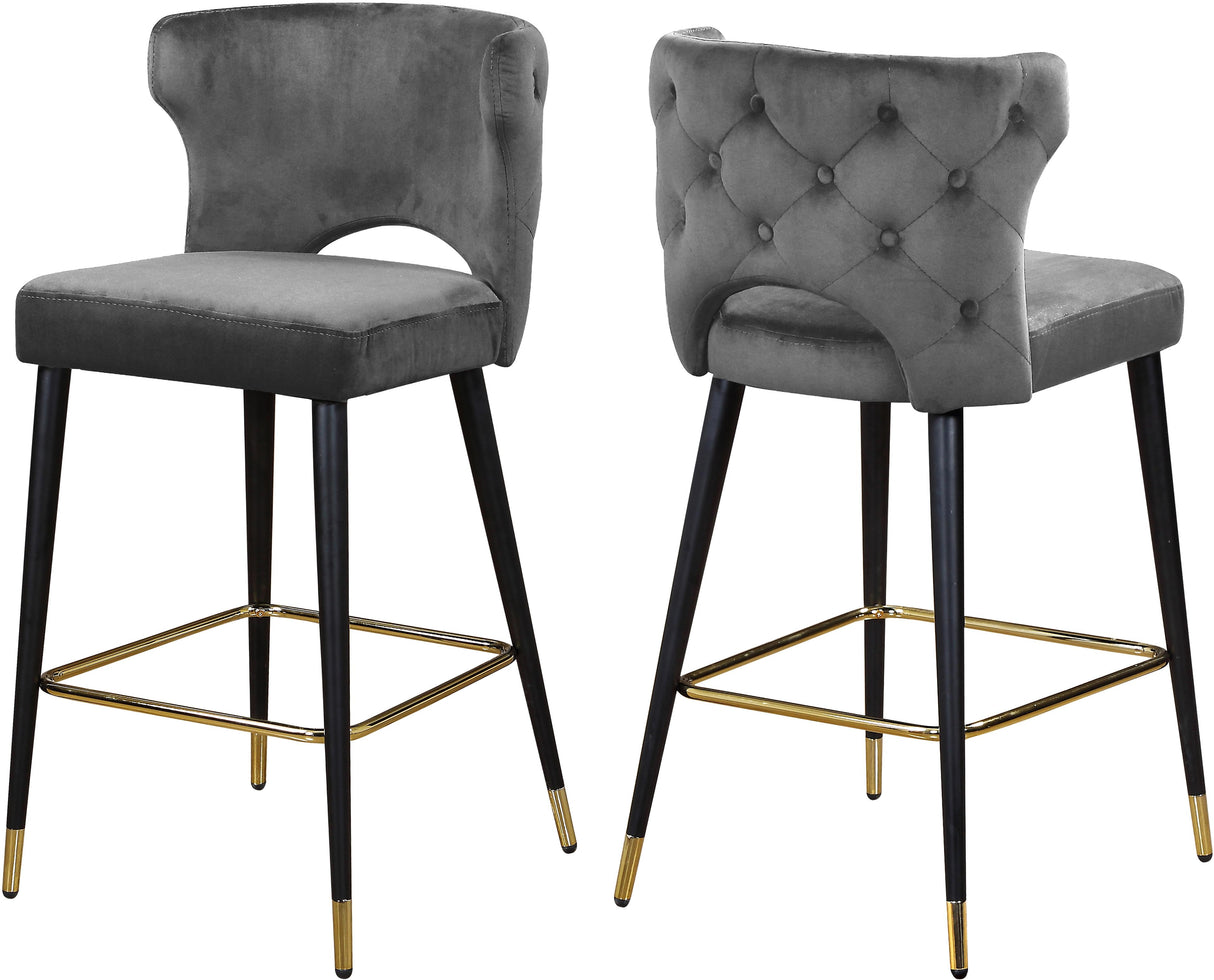 Kelly Grey Velvet Stool - galleria furniture outlet