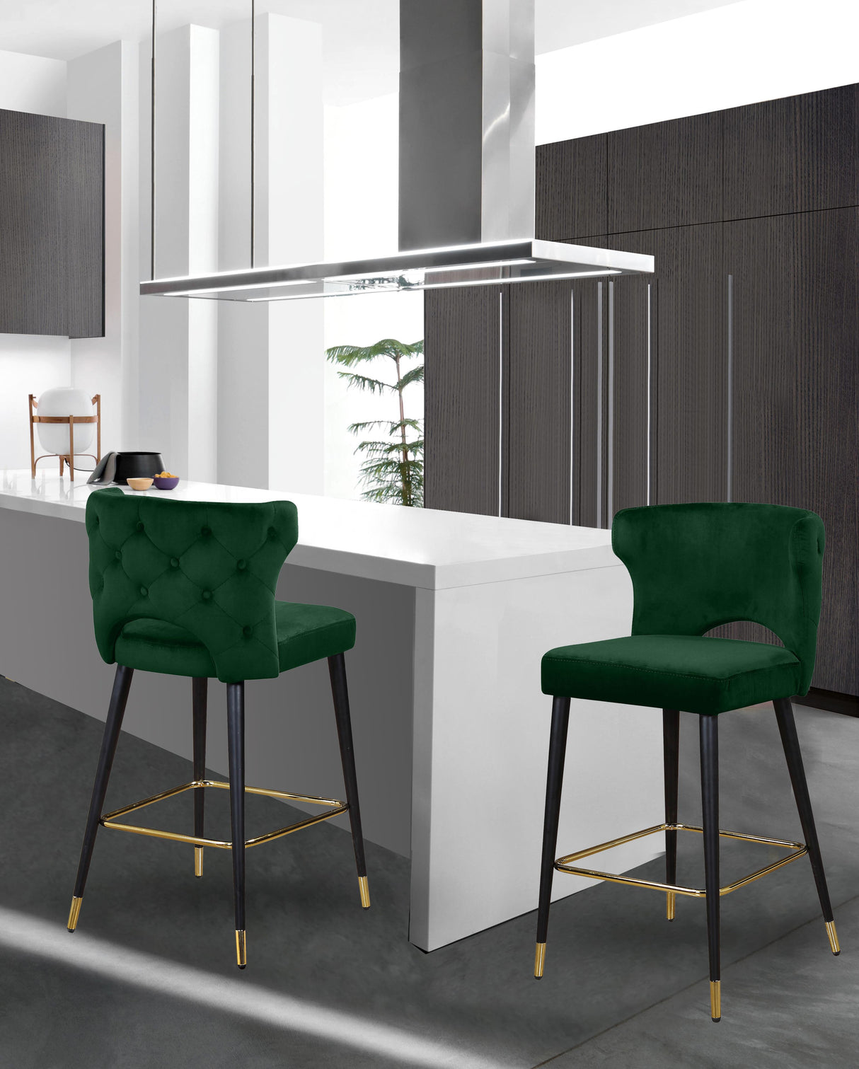 Kelly Green Velvet Stool - galleria furniture outlet