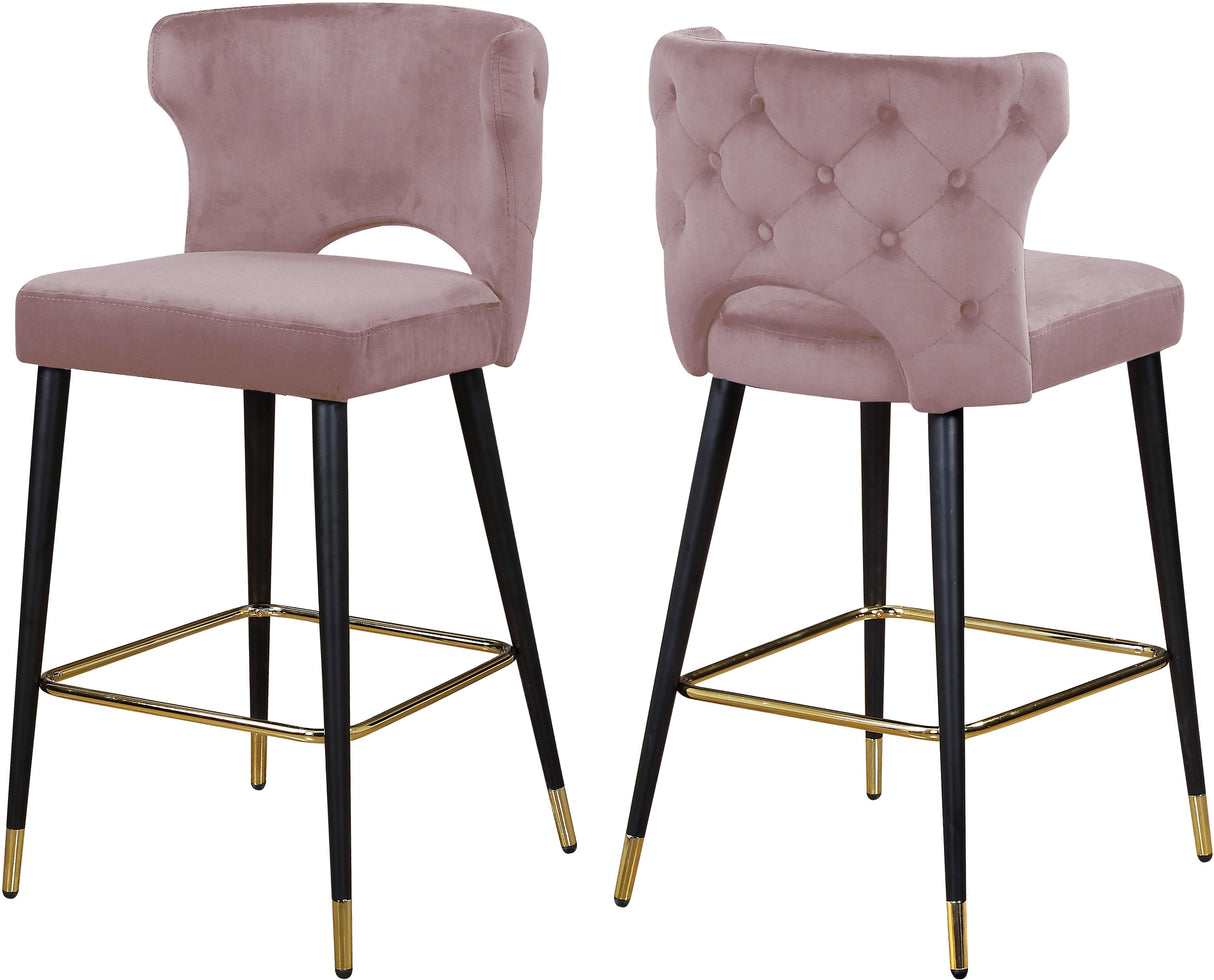 Kelly Pink Velvet Stool - galleria furniture outlet