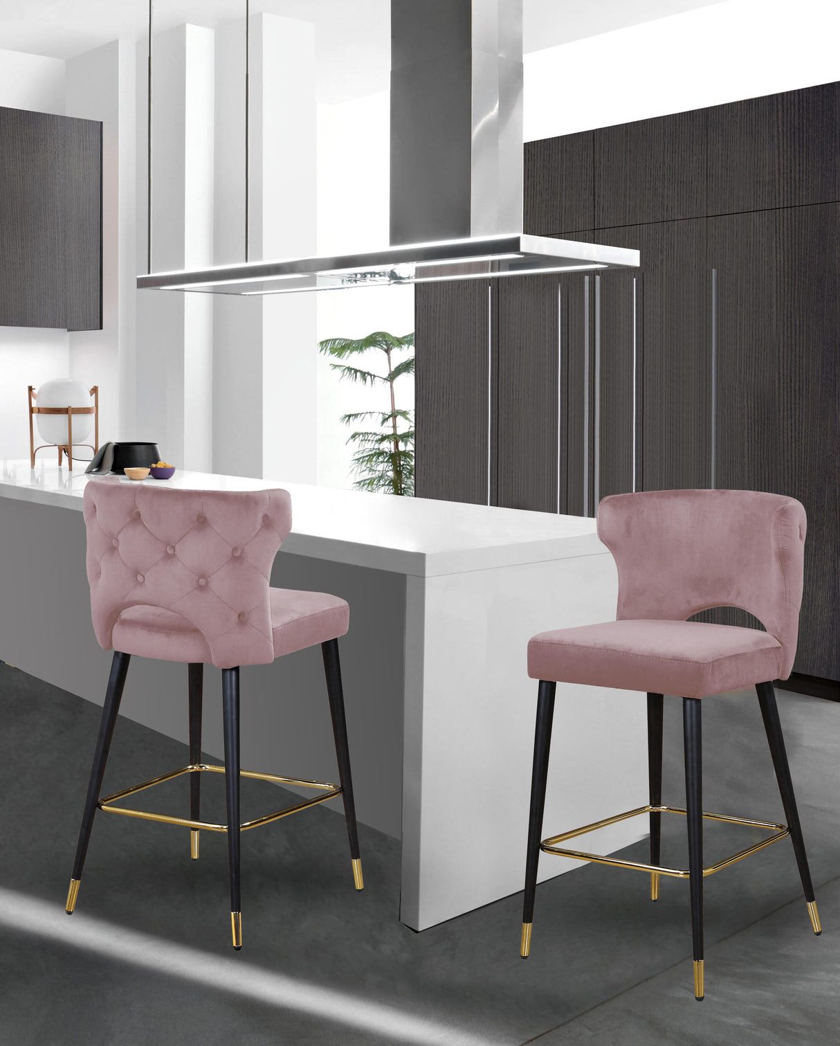 Kelly Pink Velvet Stool - galleria furniture outlet