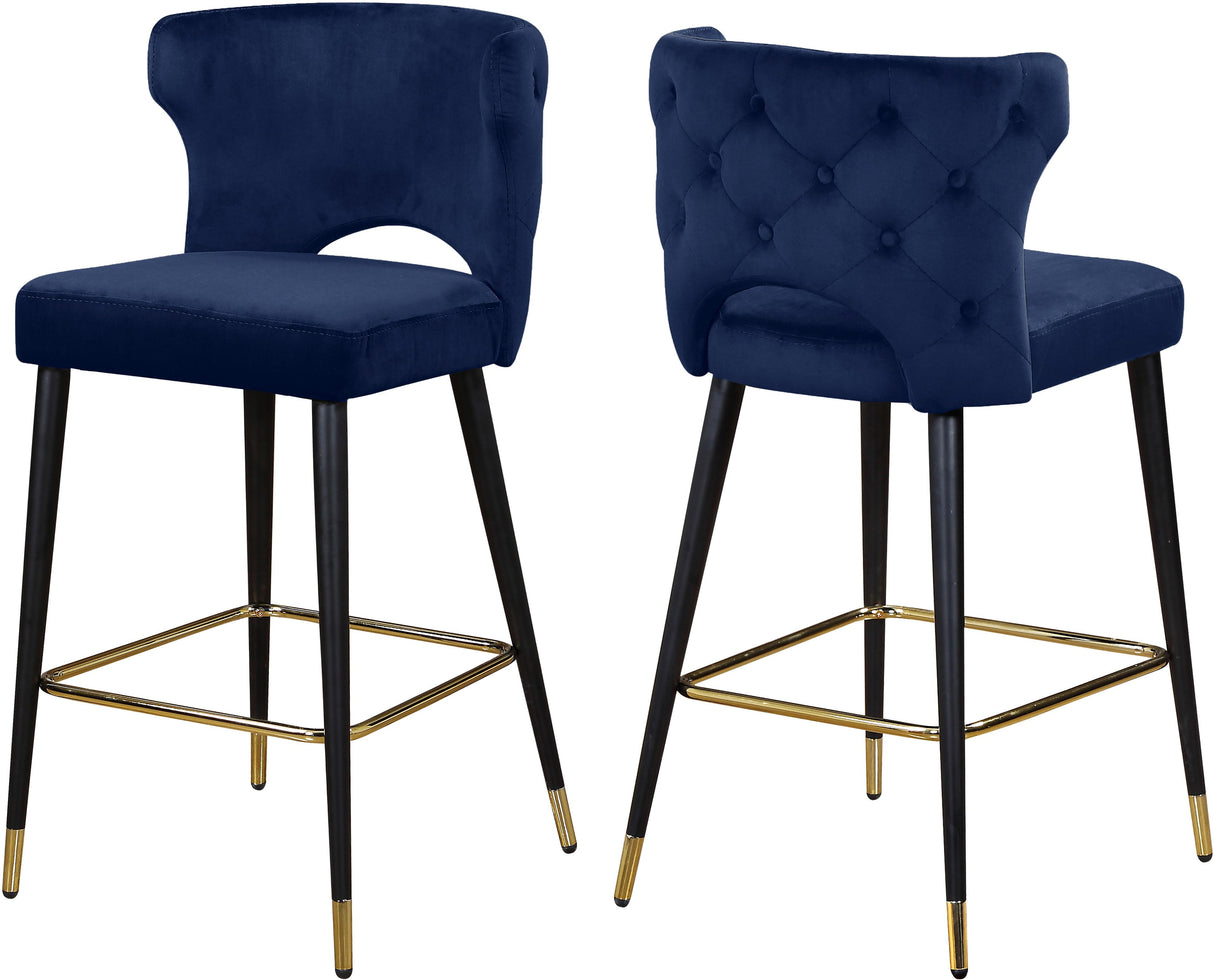 Kelly Navy Velvet Stool - galleria furniture outlet
