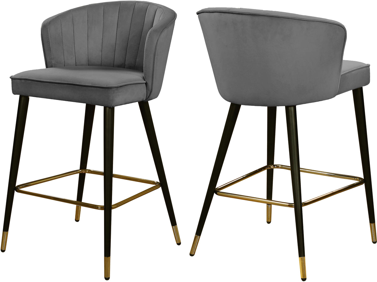 Cassie Grey Velvet Stool - galleria furniture outlet