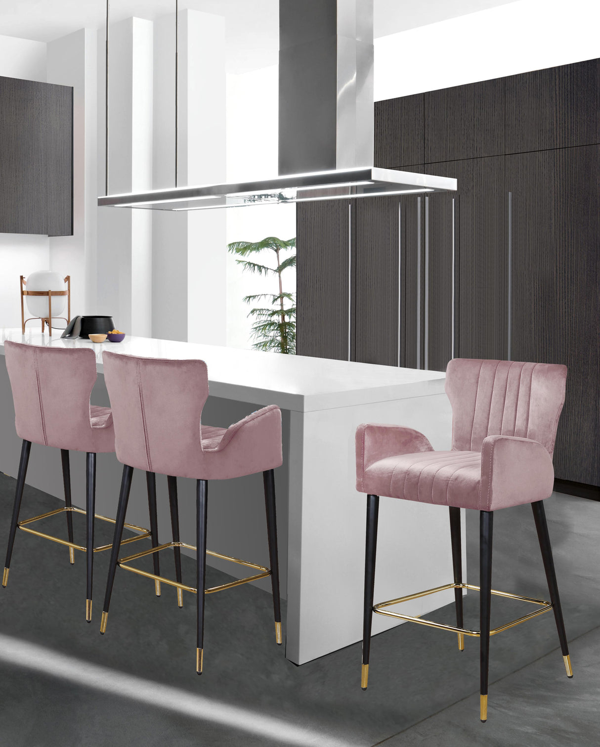 Luxe Pink Velvet Stool