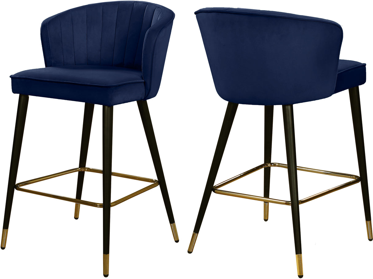 Cassie Navy Velvet Stool - galleria furniture outlet