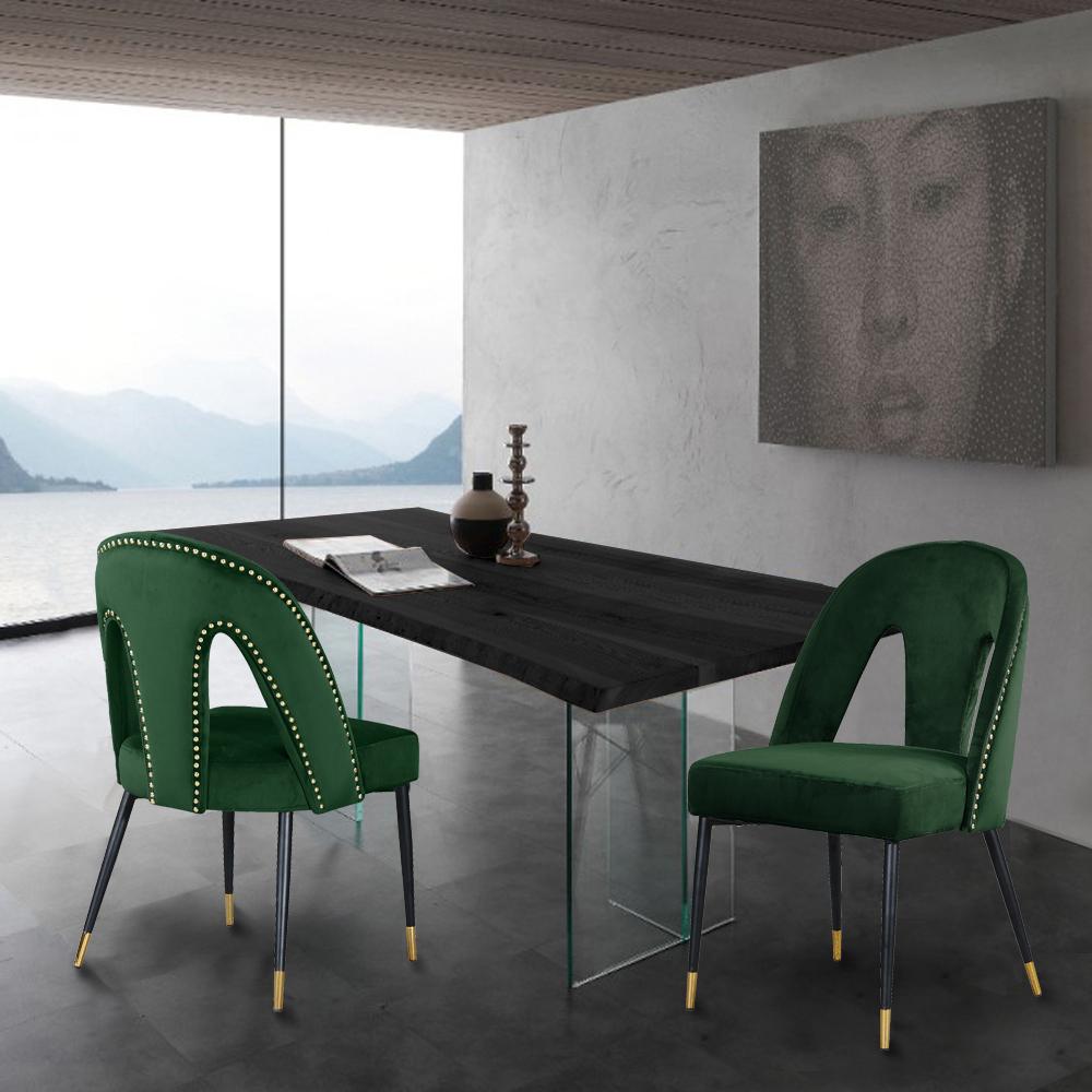 Akoya Green Velvet Dining Chair - galleria furniture outlet