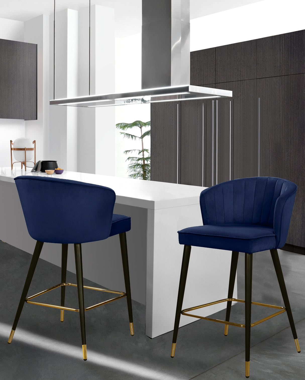 Cassie Navy Velvet Stool - galleria furniture outlet