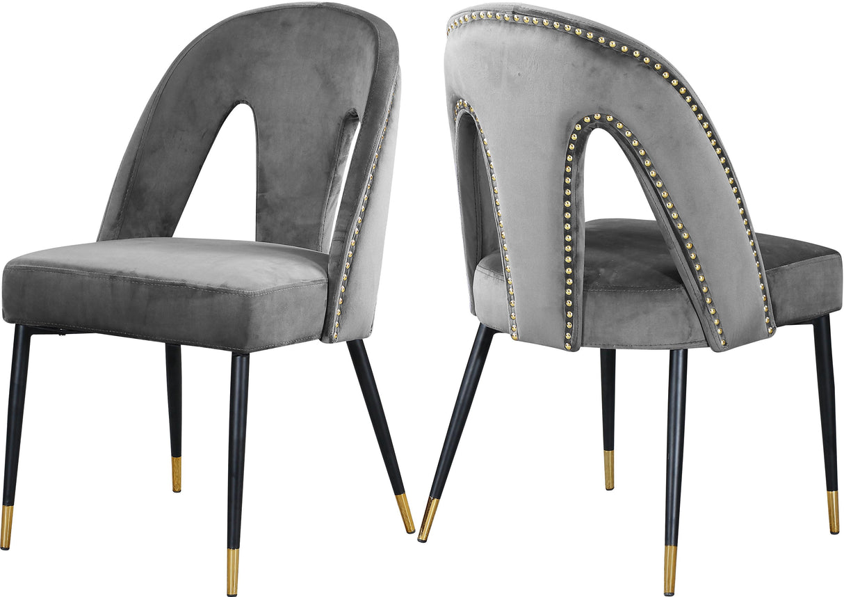 Akoya Grey Velvet Dining Chair - galleria furniture outlet