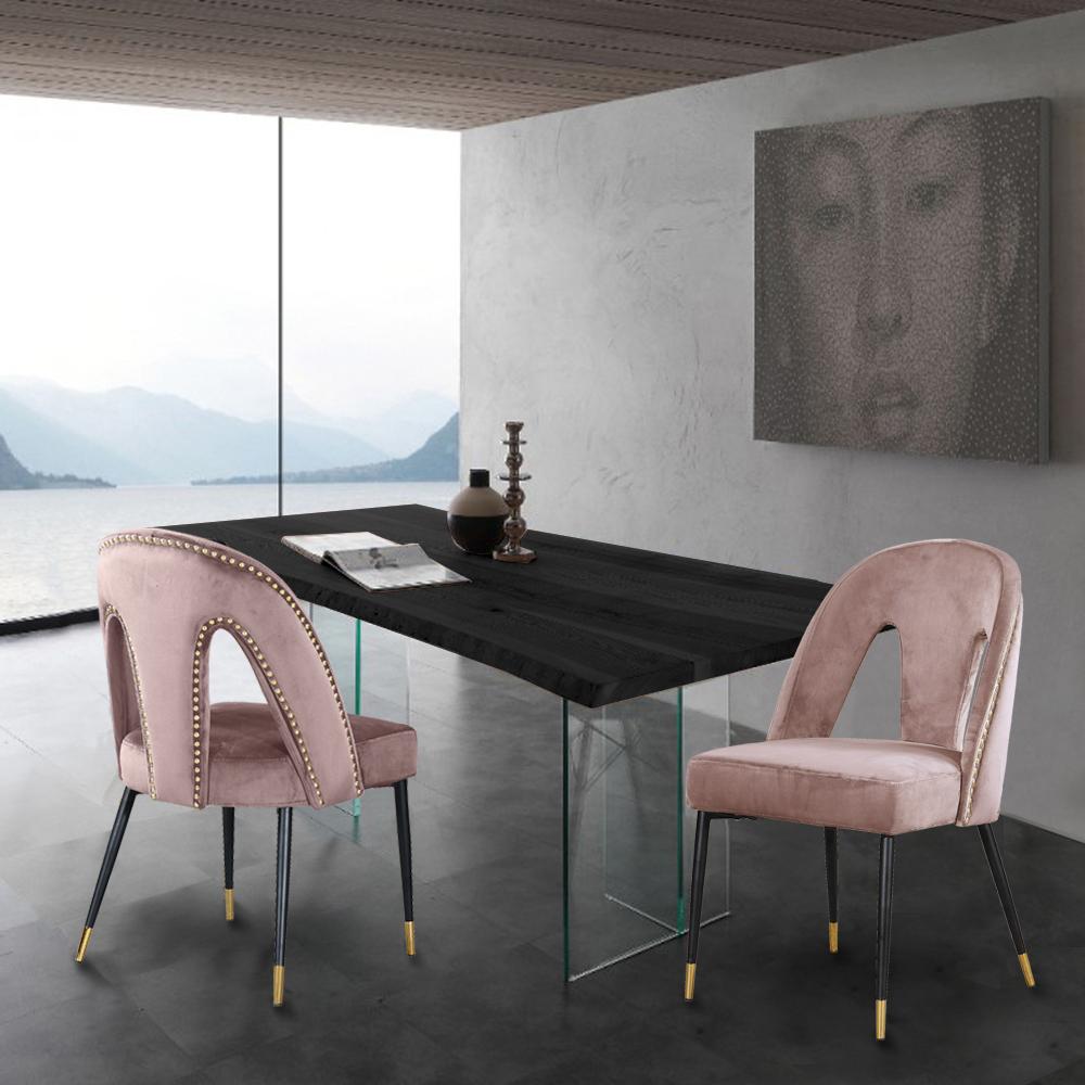 Akoya Pink Velvet Dining Chair - galleria furniture outlet