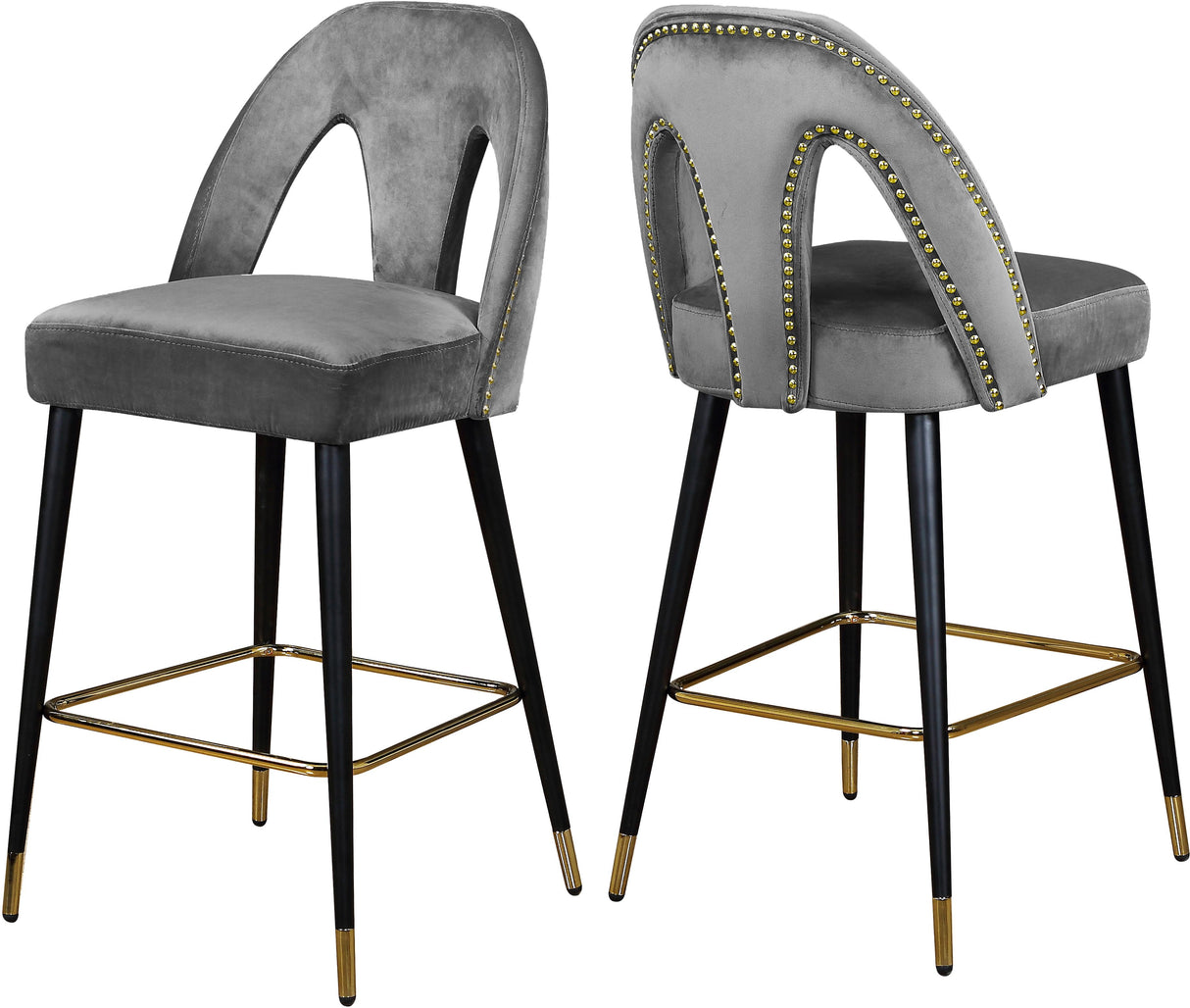 Akoya Grey Velvet Stool - galleria furniture outlet