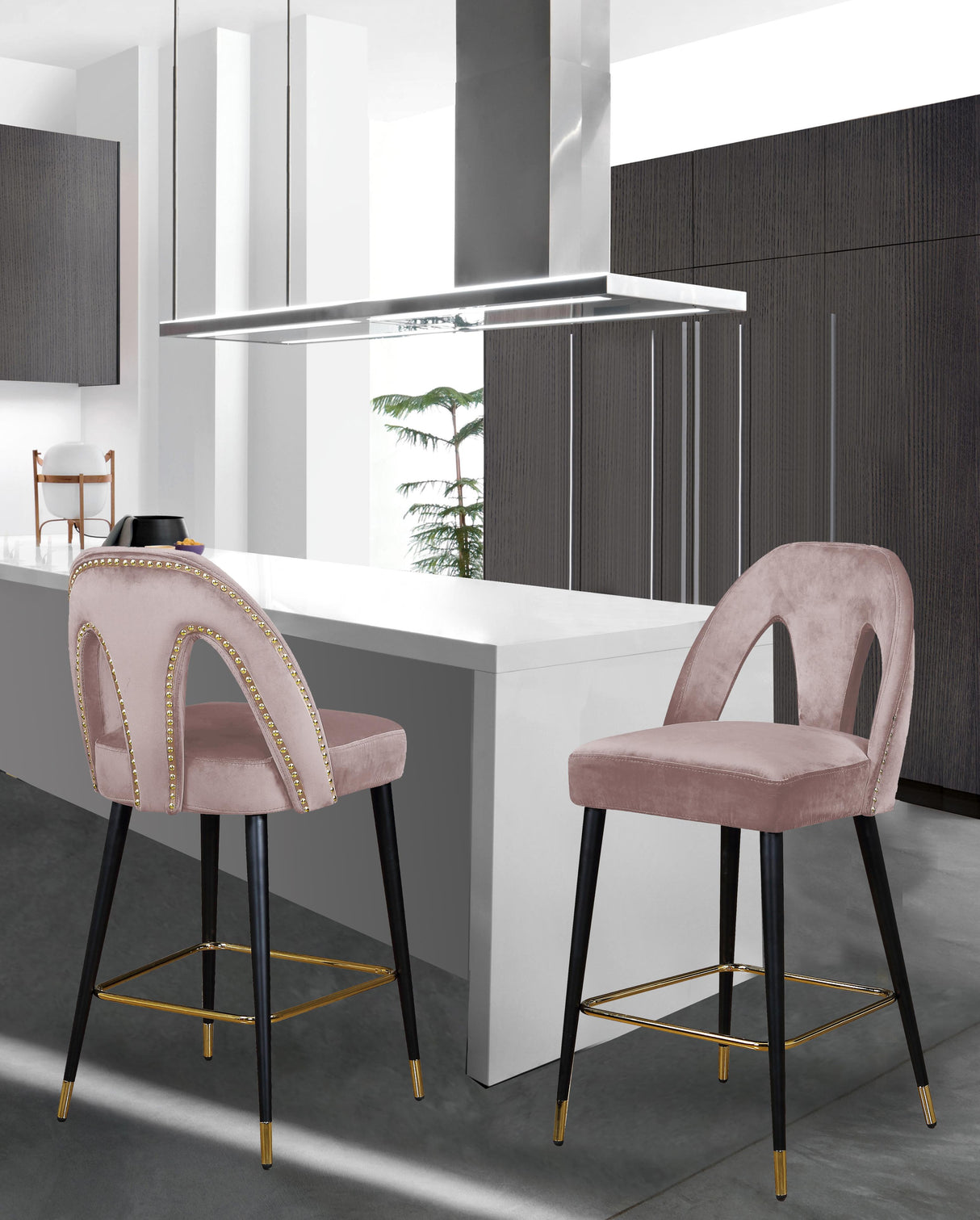 Akoya Pink Velvet Stool - galleria furniture outlet