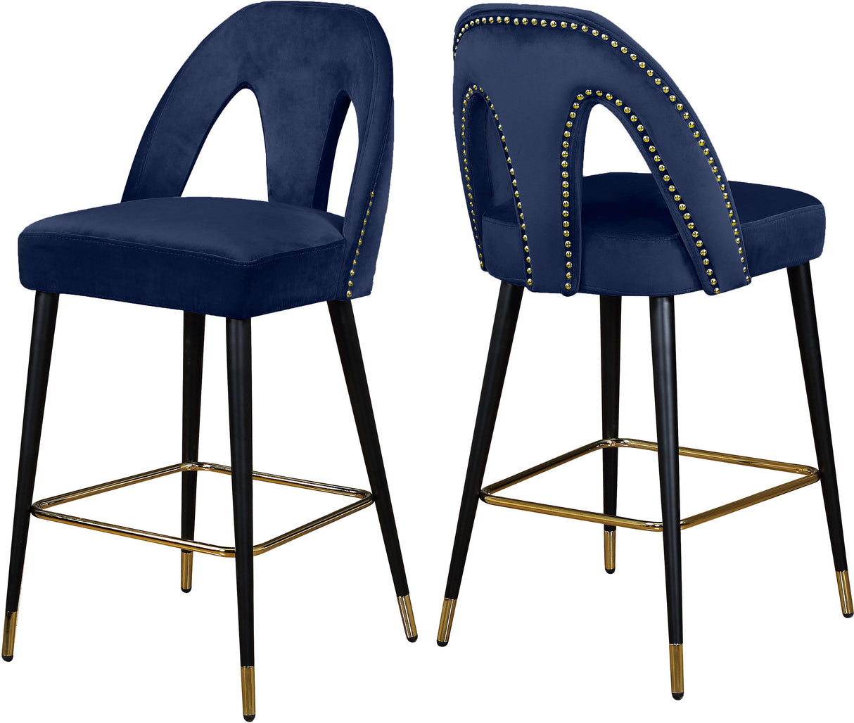 Akoya Navy Velvet Stool - galleria furniture outlet