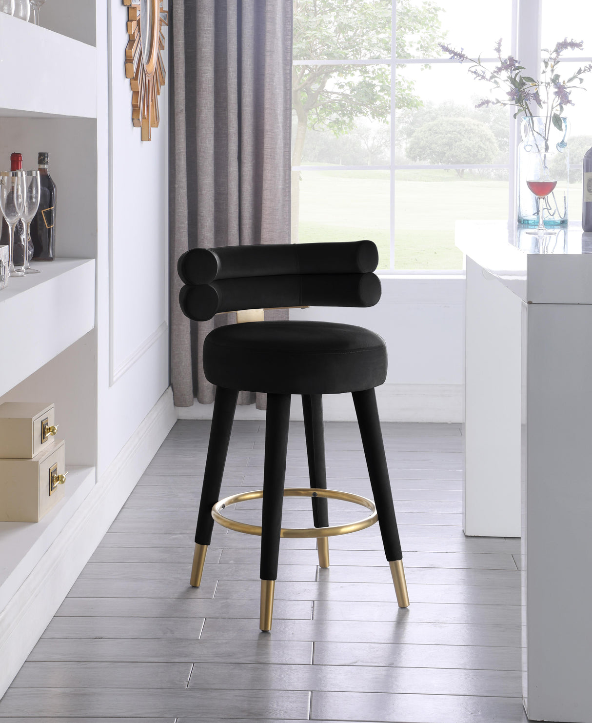 Fitzroy Black Velvet Counter Stool - galleria furniture outlet