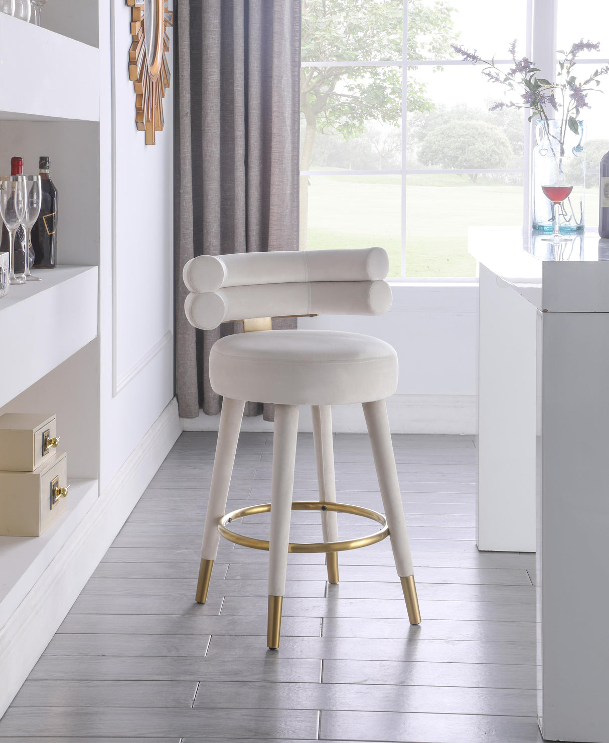 Fitzroy Cream Velvet Counter Stool - galleria furniture outlet