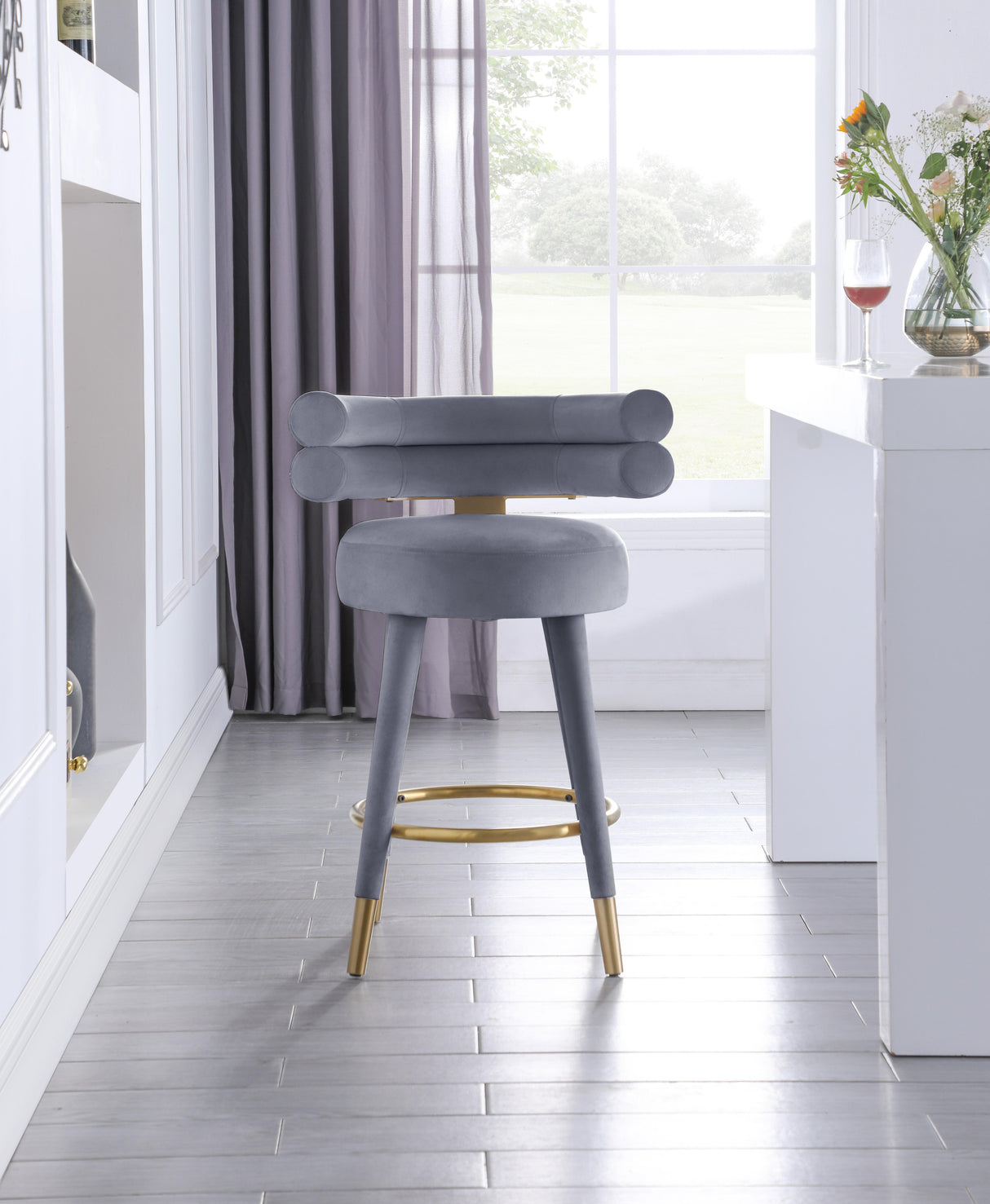 Fitzroy Grey Velvet Counter Stool - galleria furniture outlet