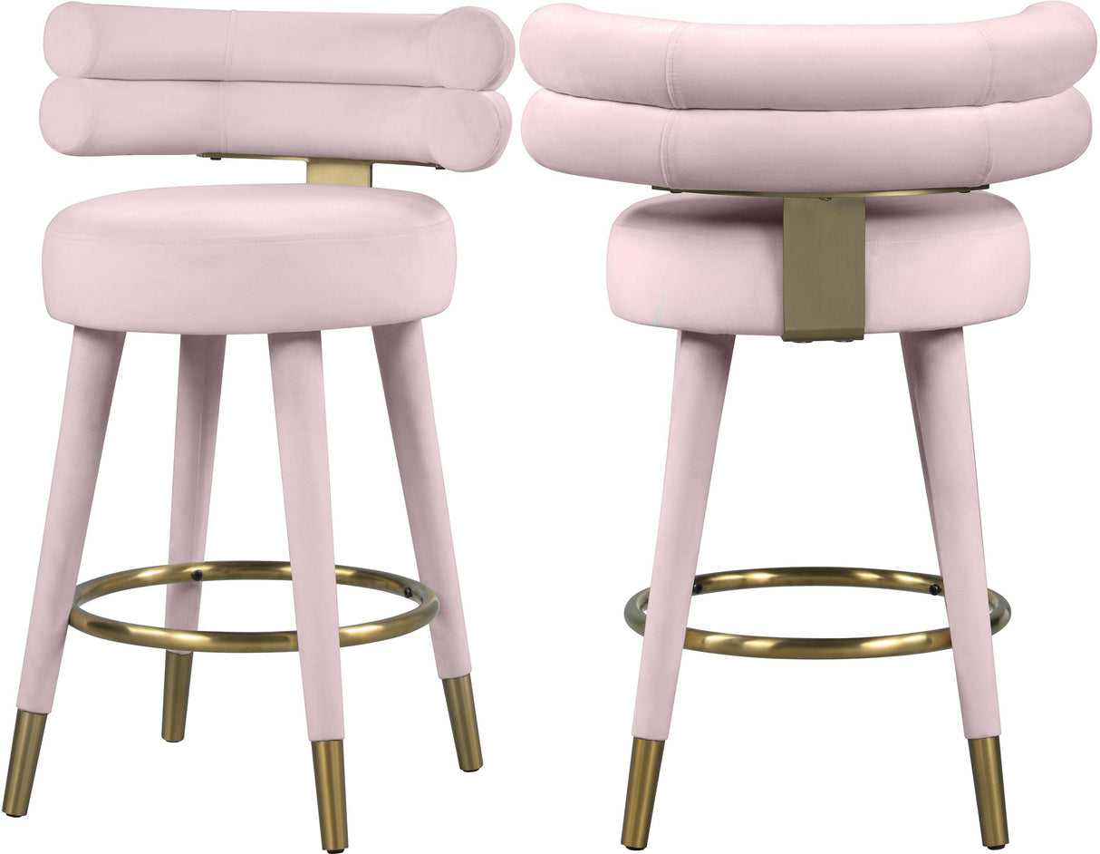 Fitzroy Pink Velvet Counter Stool - galleria furniture outlet