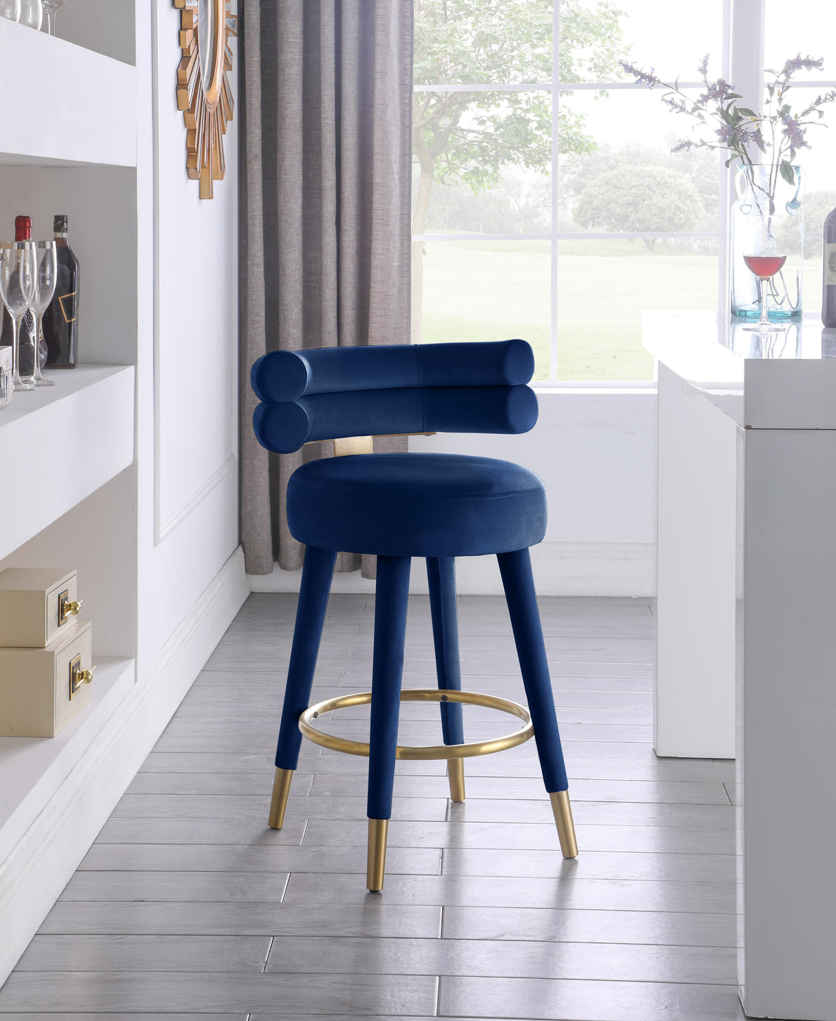 Fitzroy Navy Velvet Counter Stool - galleria furniture outlet