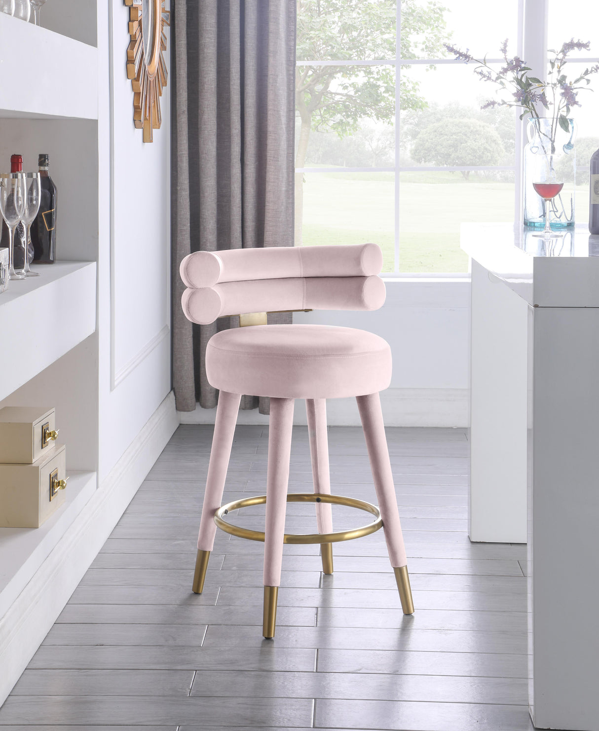 Fitzroy Pink Velvet Counter Stool - galleria furniture outlet