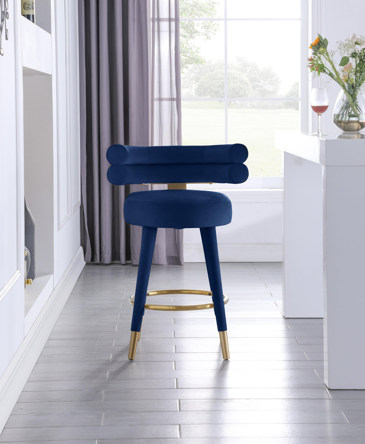Fitzroy Navy Velvet Counter Stool - galleria furniture outlet
