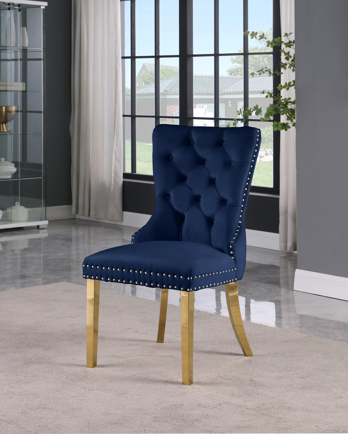 Carmen Navy Velvet Dining Chairs (2) - galleria furniture outlet