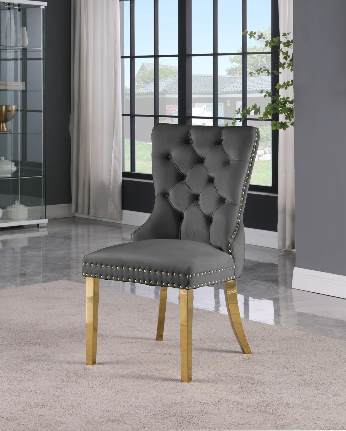 Carmen Grey Velvet Dining Chairs (2) - galleria furniture outlet