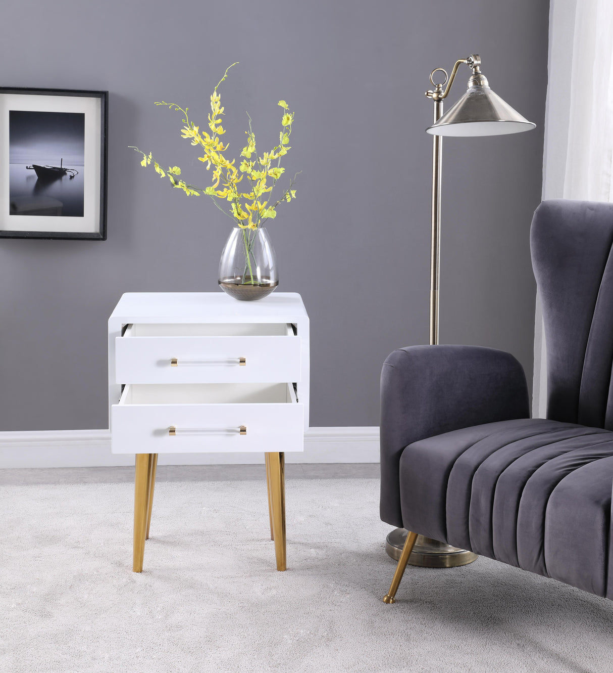 Zane White Laquer with Gold Side Table - galleria furniture outlet