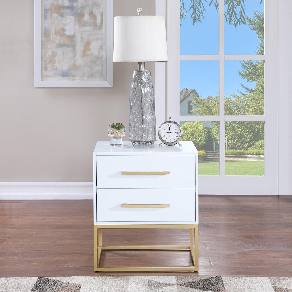 Maxine White / Gold Night Stand - galleria furniture outlet