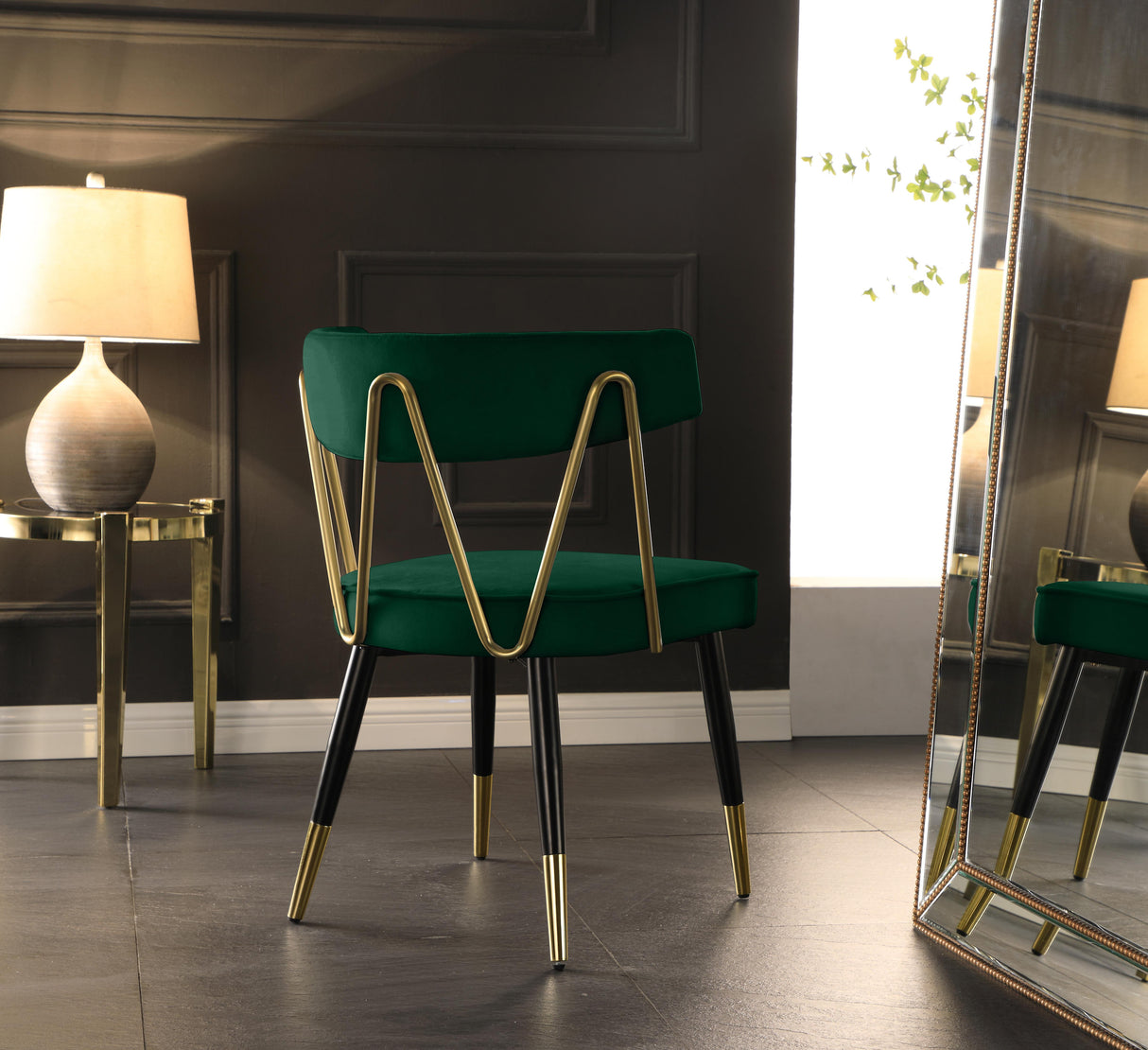 Rheingold Green Velvet Dining Chair - galleria furniture outlet
