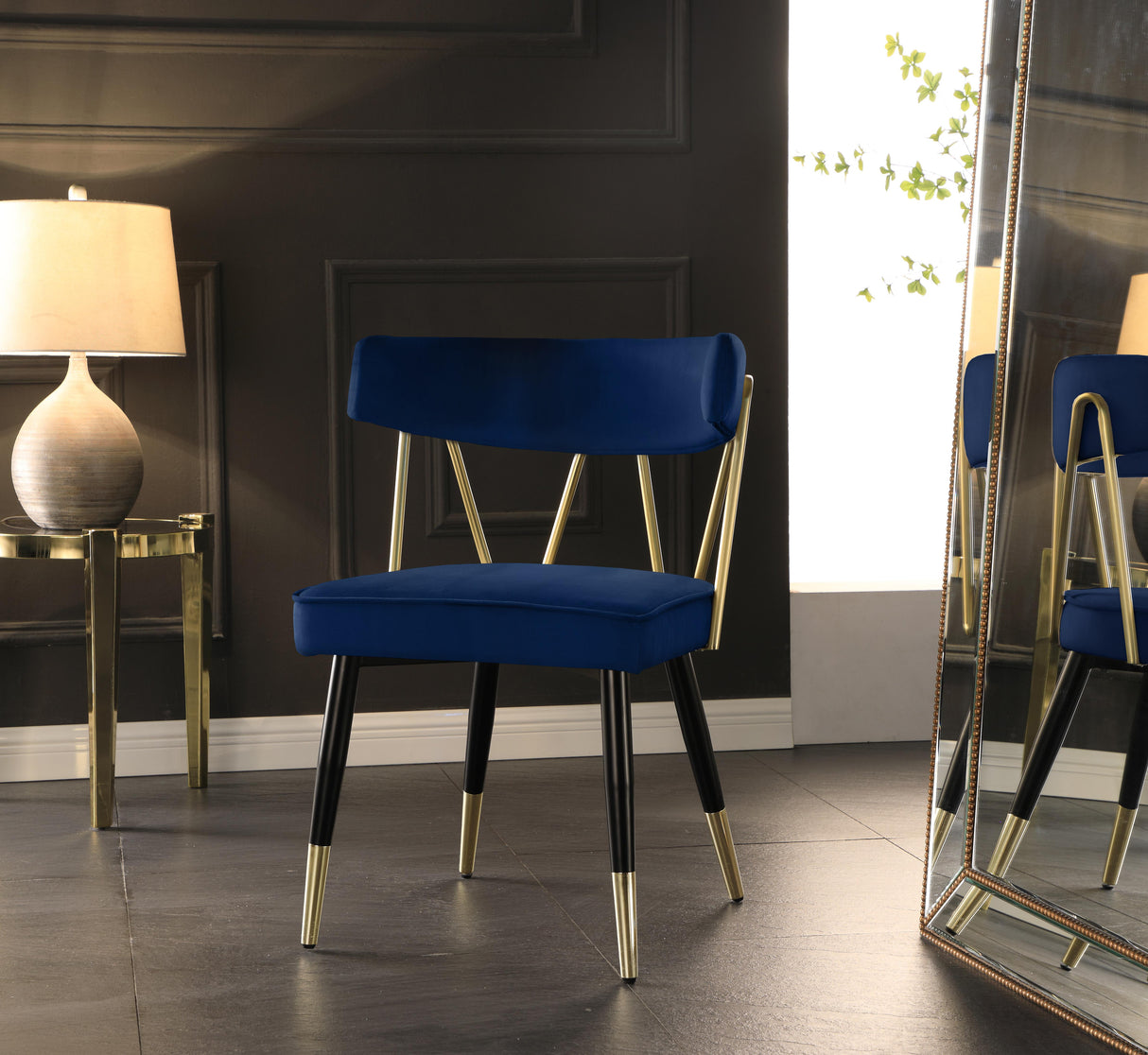 Rheingold Navy Velvet Dining Chair - galleria furniture outlet