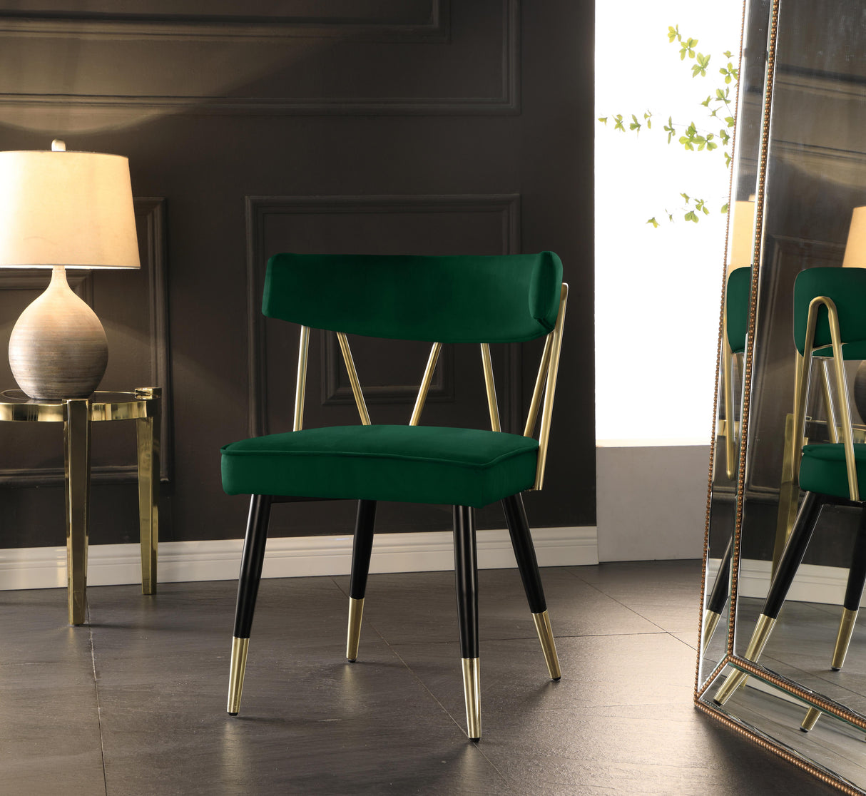 Rheingold Green Velvet Dining Chair - galleria furniture outlet