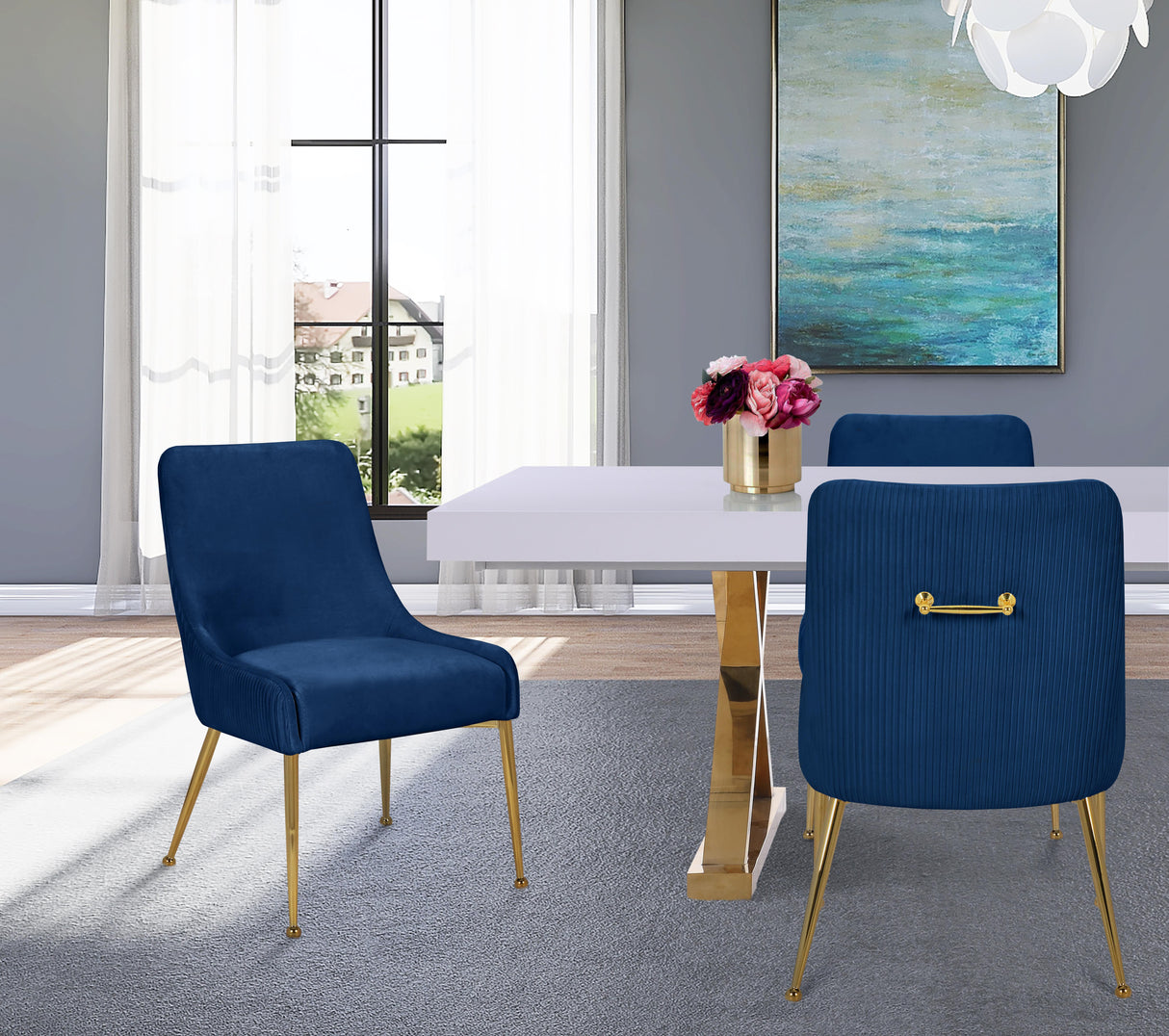 Ace Navy Velvet Dining Chair - galleria furniture outlet