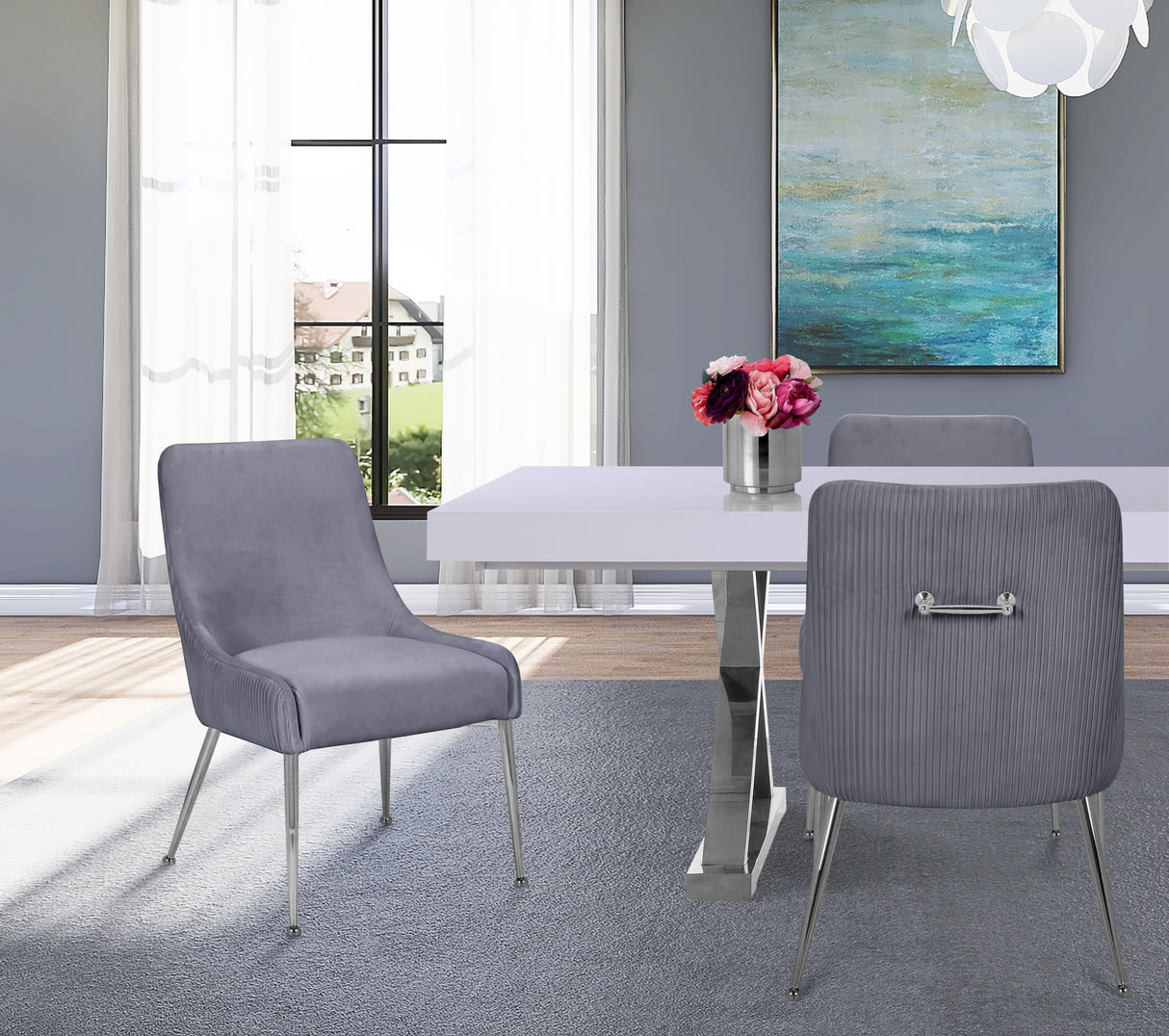 Ace Grey Velvet Dining Chair - galleria furniture outlet