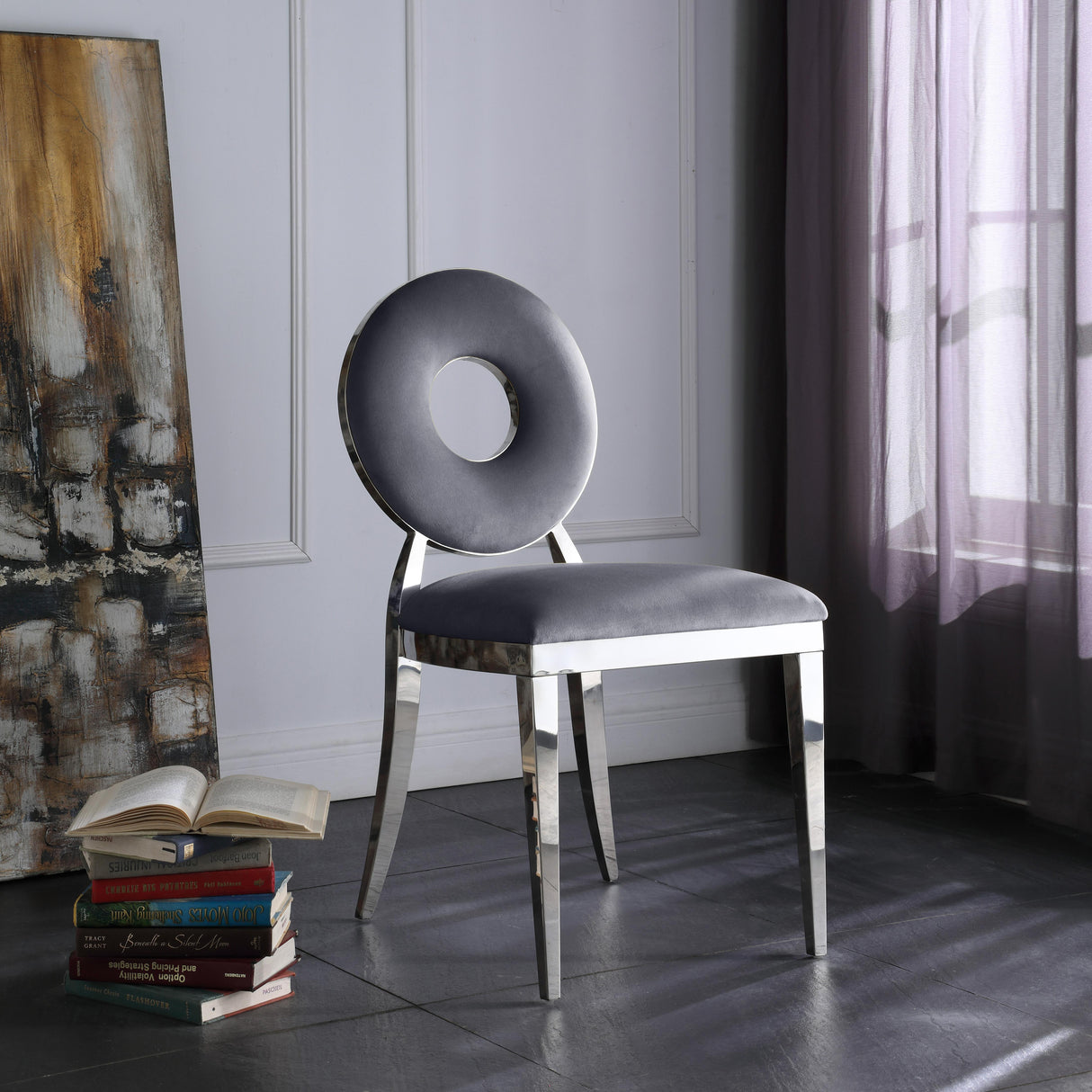 Carousel Grey Velvet Dining Chair - galleria furniture outlet