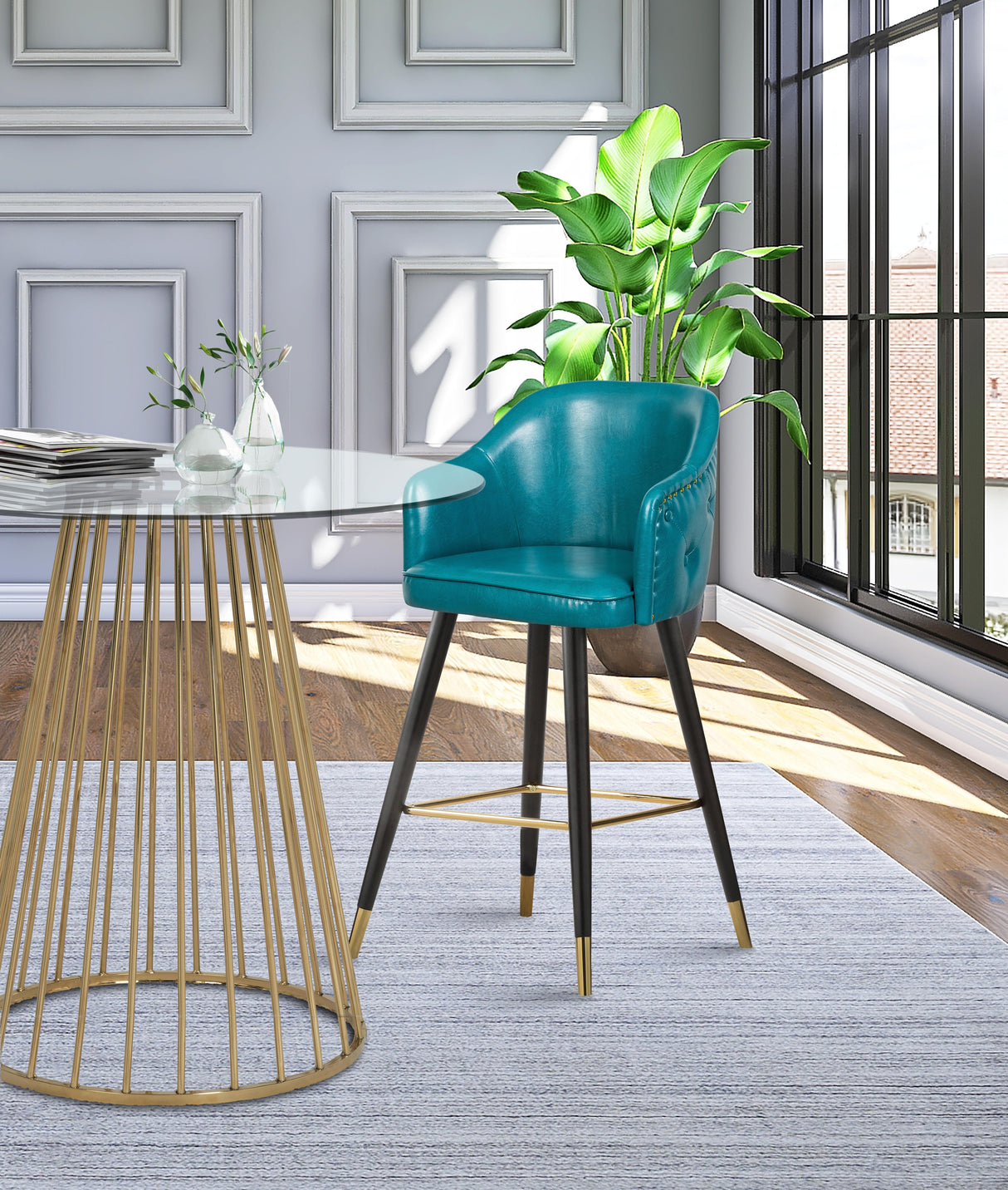 Barbosa Blue Faux Leather Counter/Bar Stool - galleria furniture outlet