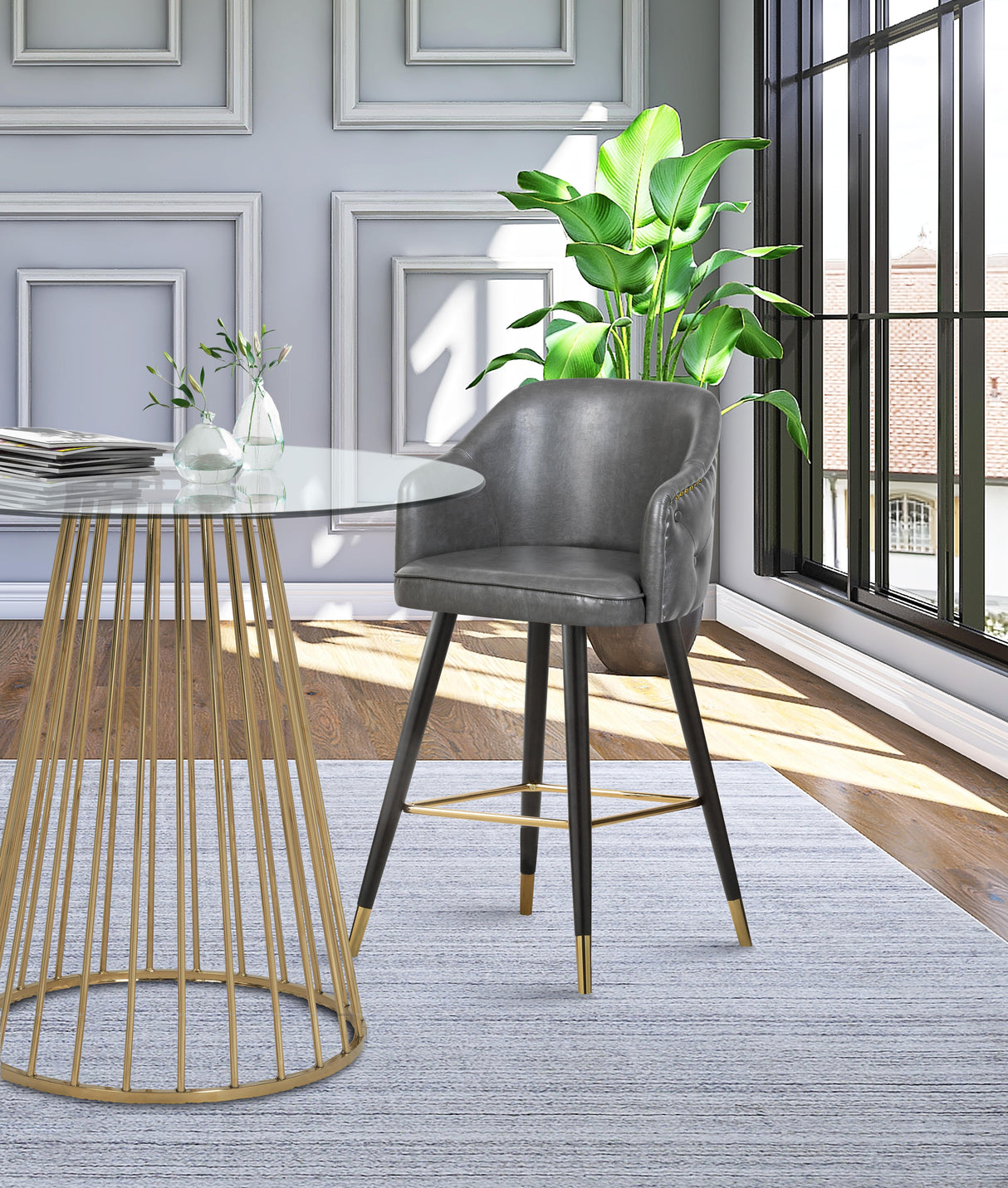 Barbosa Grey Faux Leather Counter/Bar Stool - galleria furniture outlet