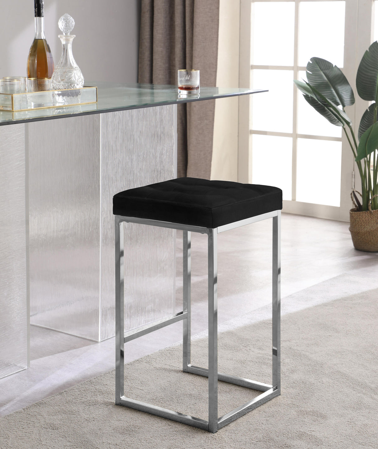 Nicola Black Velvet Stool - galleria furniture outlet