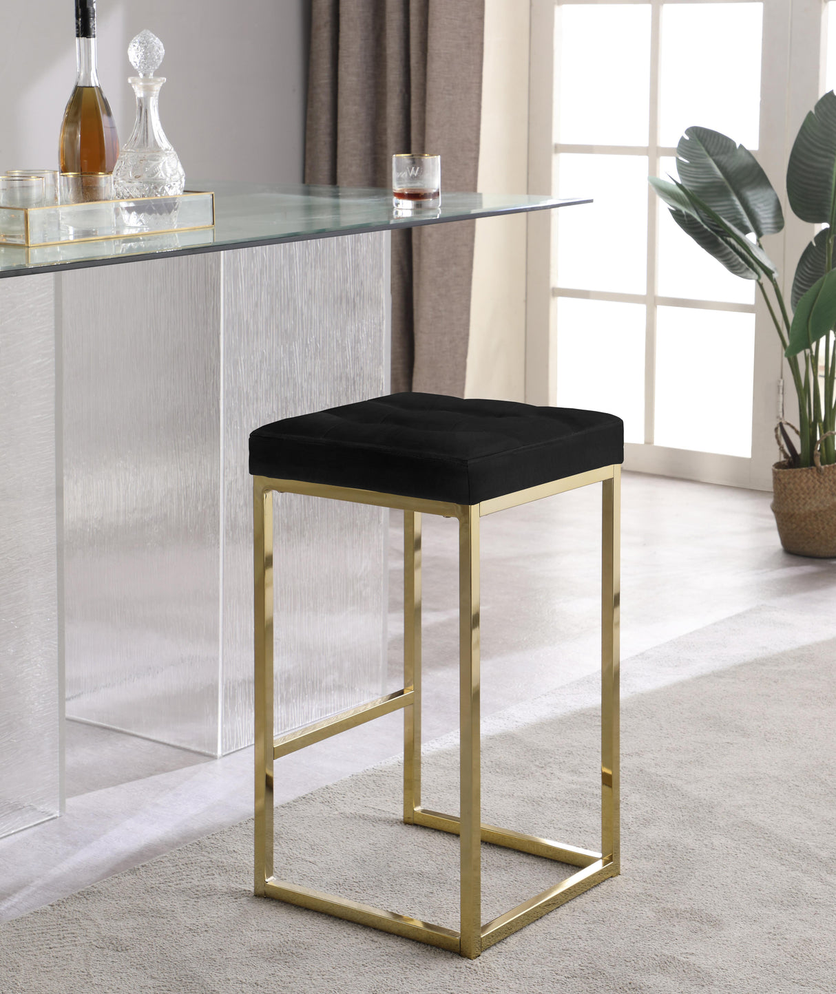 Nicola Black Velvet Stool - galleria furniture outlet