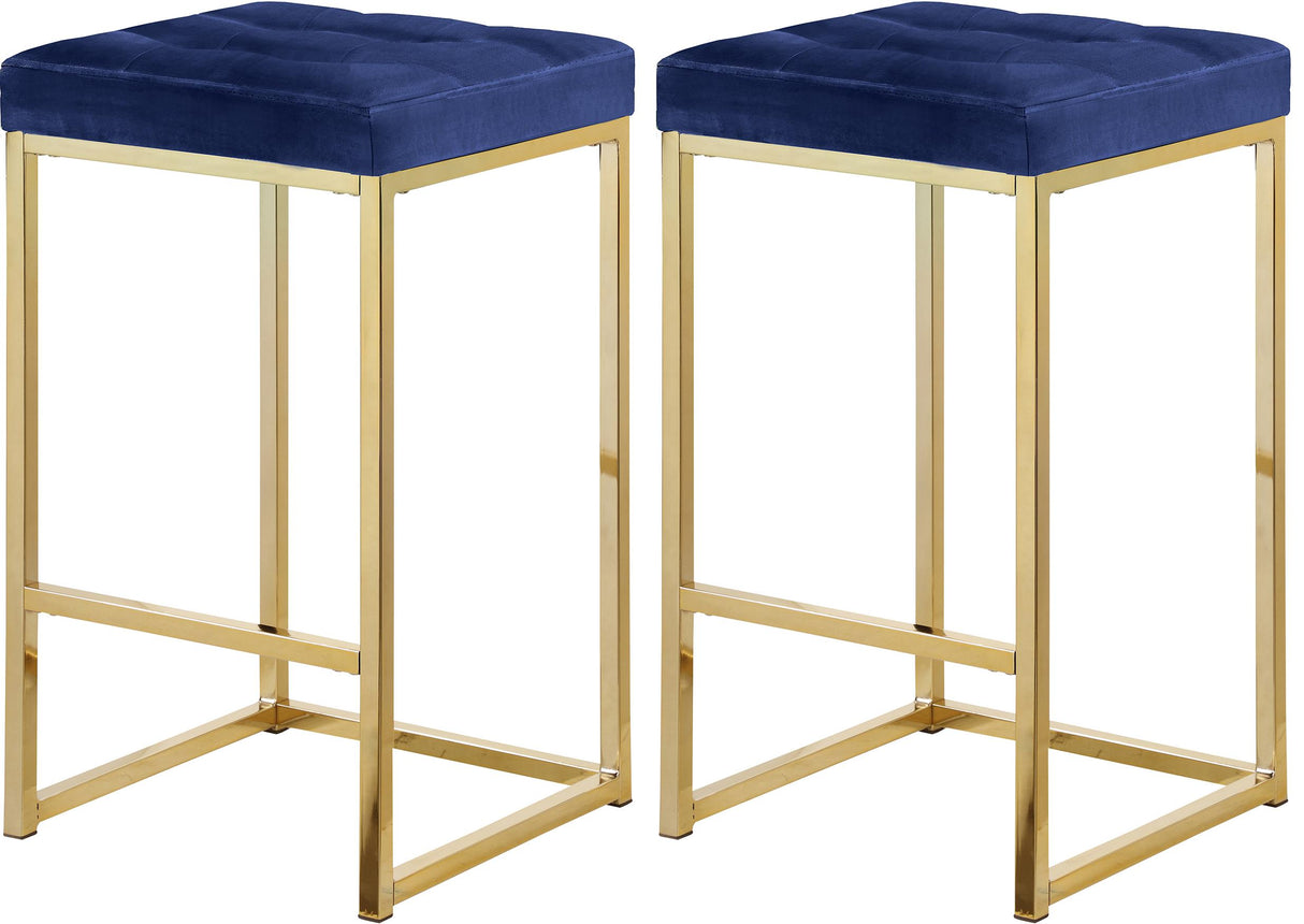 Nicola Navy Velvet Stool - galleria furniture outlet