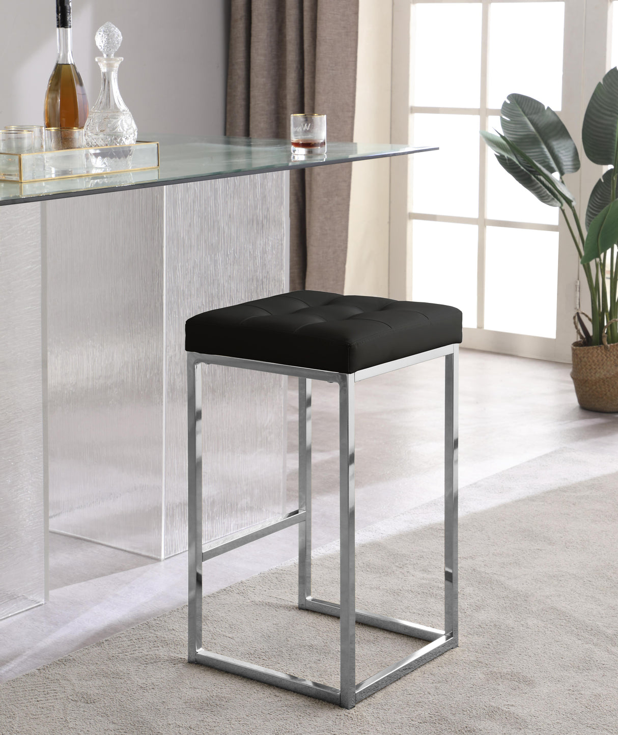 Nicola Black Faux Leather Stool - galleria furniture outlet
